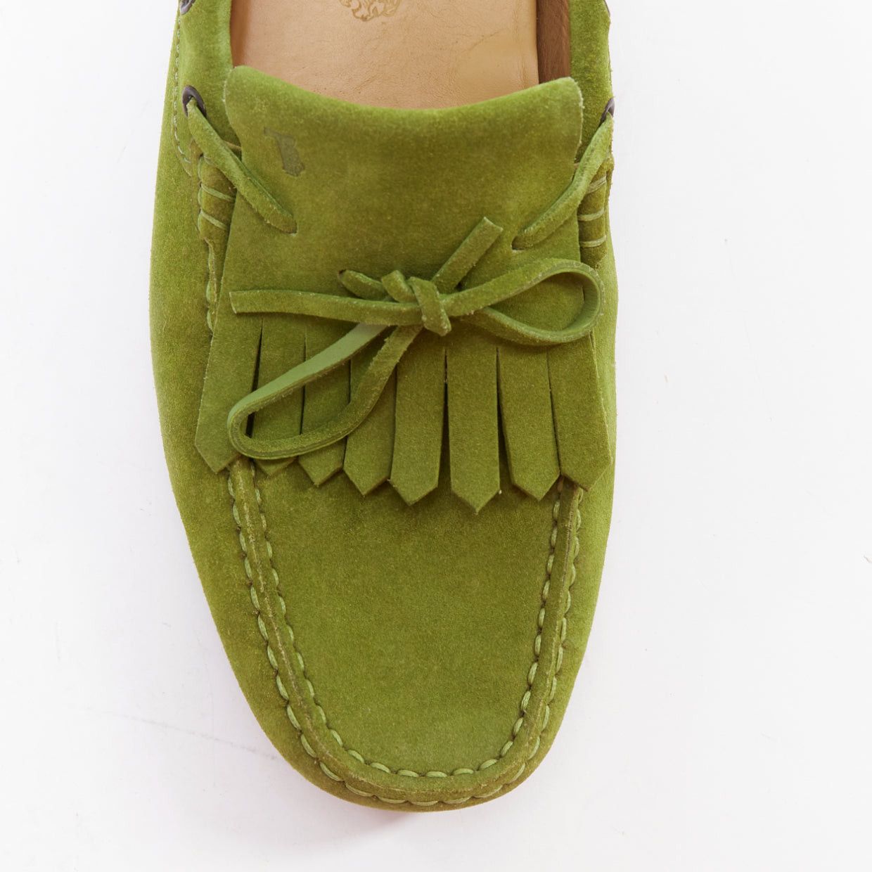 Tod's TOD'S moss green suede leather fringe tongue dot sole driving loafer UK7 EU41 Size US 8 / EU 41 - 6 Thumbnail