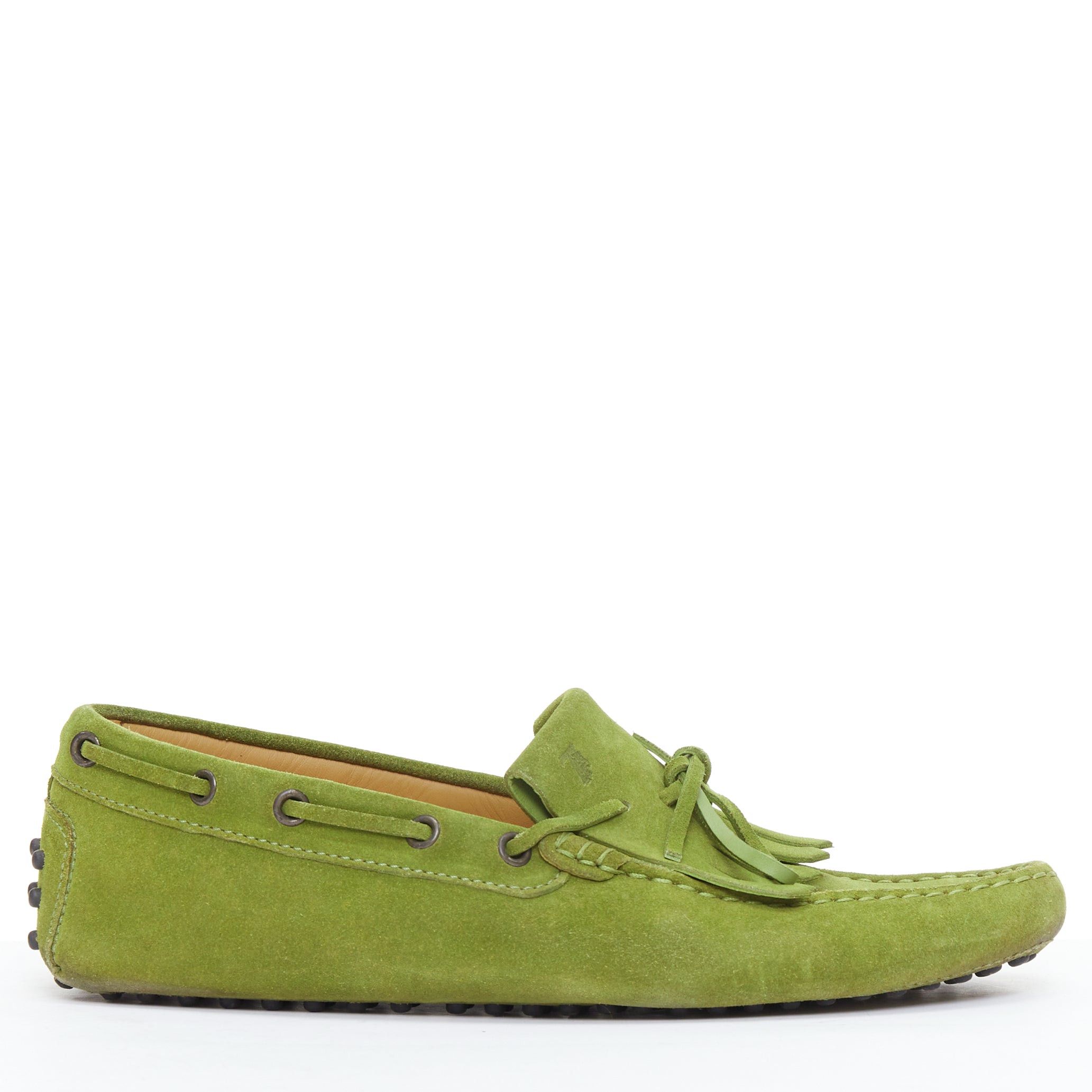 Tod's TOD'S moss green suede leather fringe tongue dot sole driving loafer UK7 EU41 Size US 8 / EU 41 - 2 Thumbnail