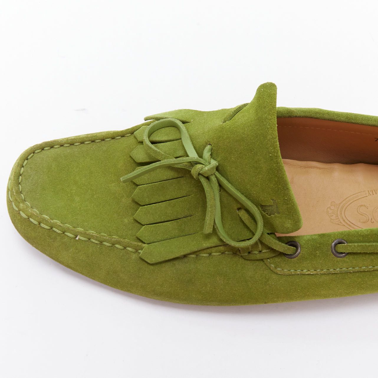 Tod's TOD'S moss green suede leather fringe tongue dot sole driving loafer UK7 EU41 Size US 8 / EU 41 - 7 Thumbnail