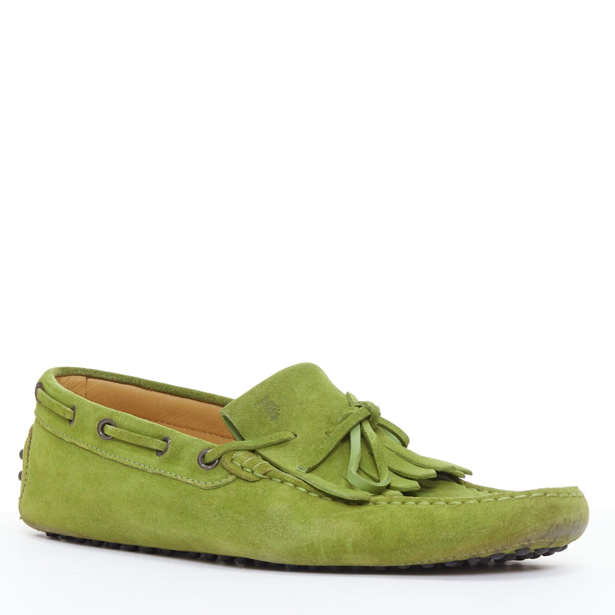 Tod's TOD'S moss green suede leather fringe tongue dot sole driving loafer UK7 EU41 Size US 8 / EU 41 - 3 Thumbnail