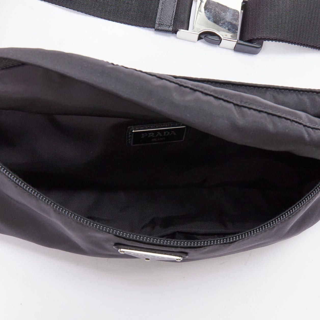 Prada PRADA black nylon silver logo triangle buckle belt bag Size ONE SIZE - 8 Thumbnail