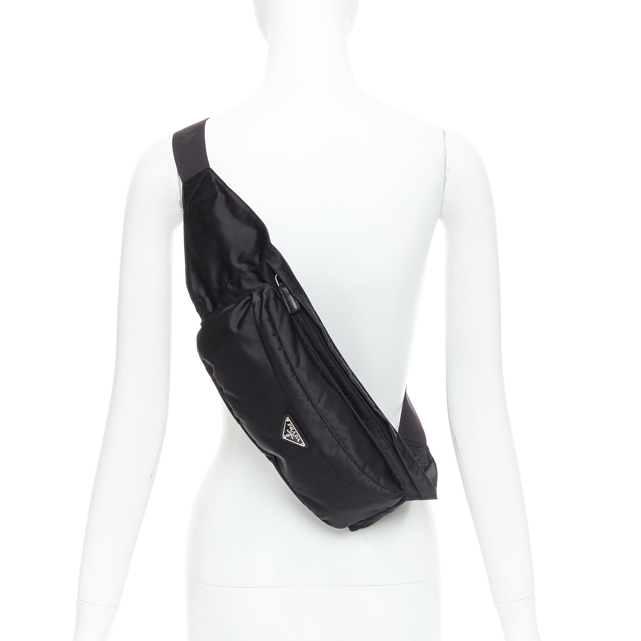 Prada PRADA black nylon silver logo triangle buckle belt bag Size ONE SIZE - 2 Thumbnail