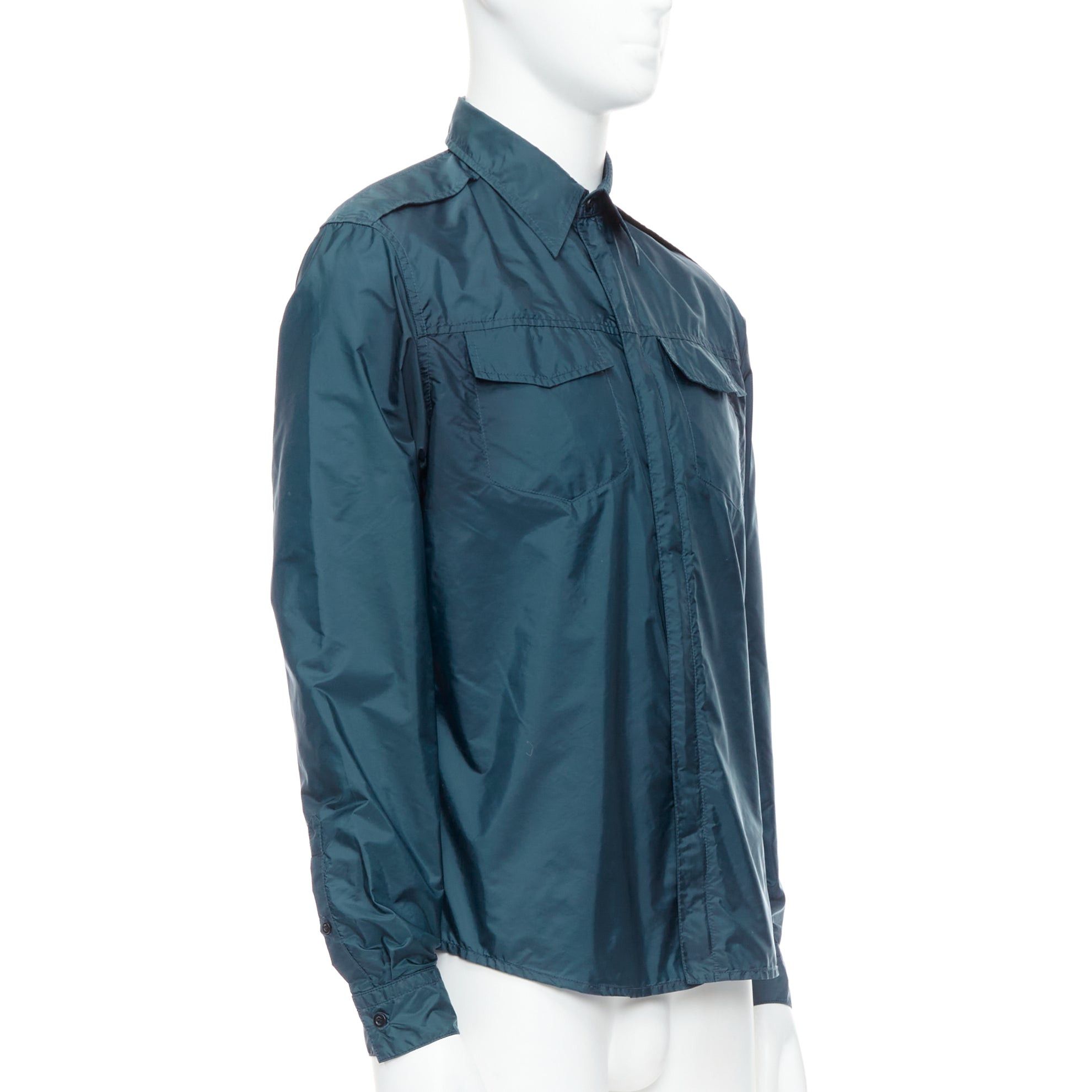 Prada PRADA 2018 dark teal blue nylon concealed silver zip over shirt S Size US S / EU 44-46 / 1 - 3 Thumbnail