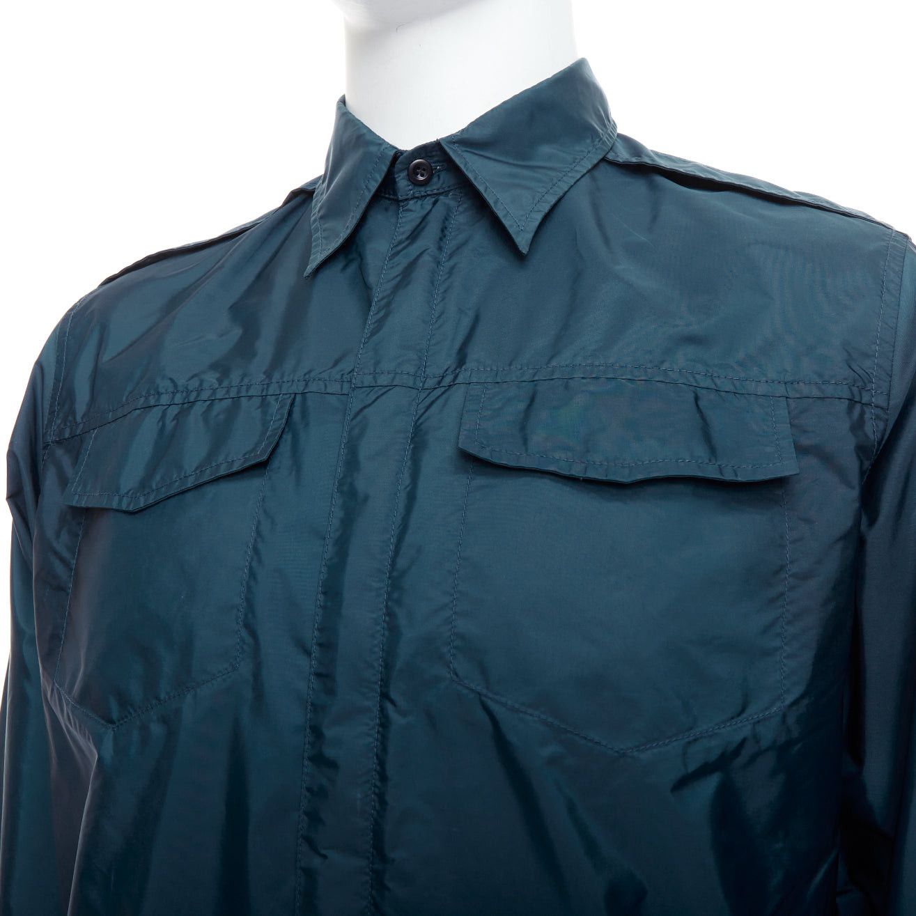 Prada PRADA 2018 dark teal blue nylon concealed silver zip over shirt S Size US S / EU 44-46 / 1 - 2 Thumbnail