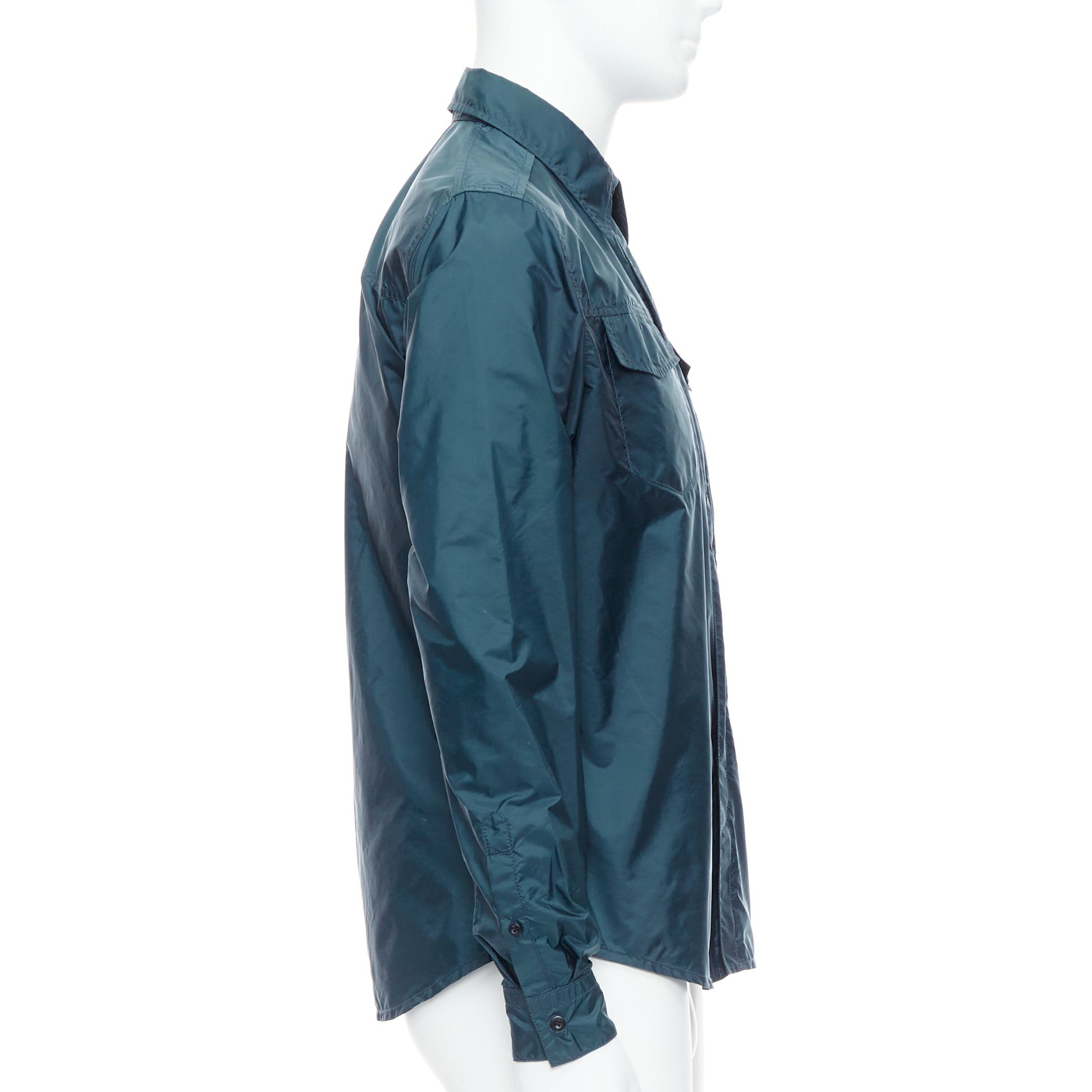 Prada PRADA 2018 dark teal blue nylon concealed silver zip over shirt S Size US S / EU 44-46 / 1 - 4 Thumbnail