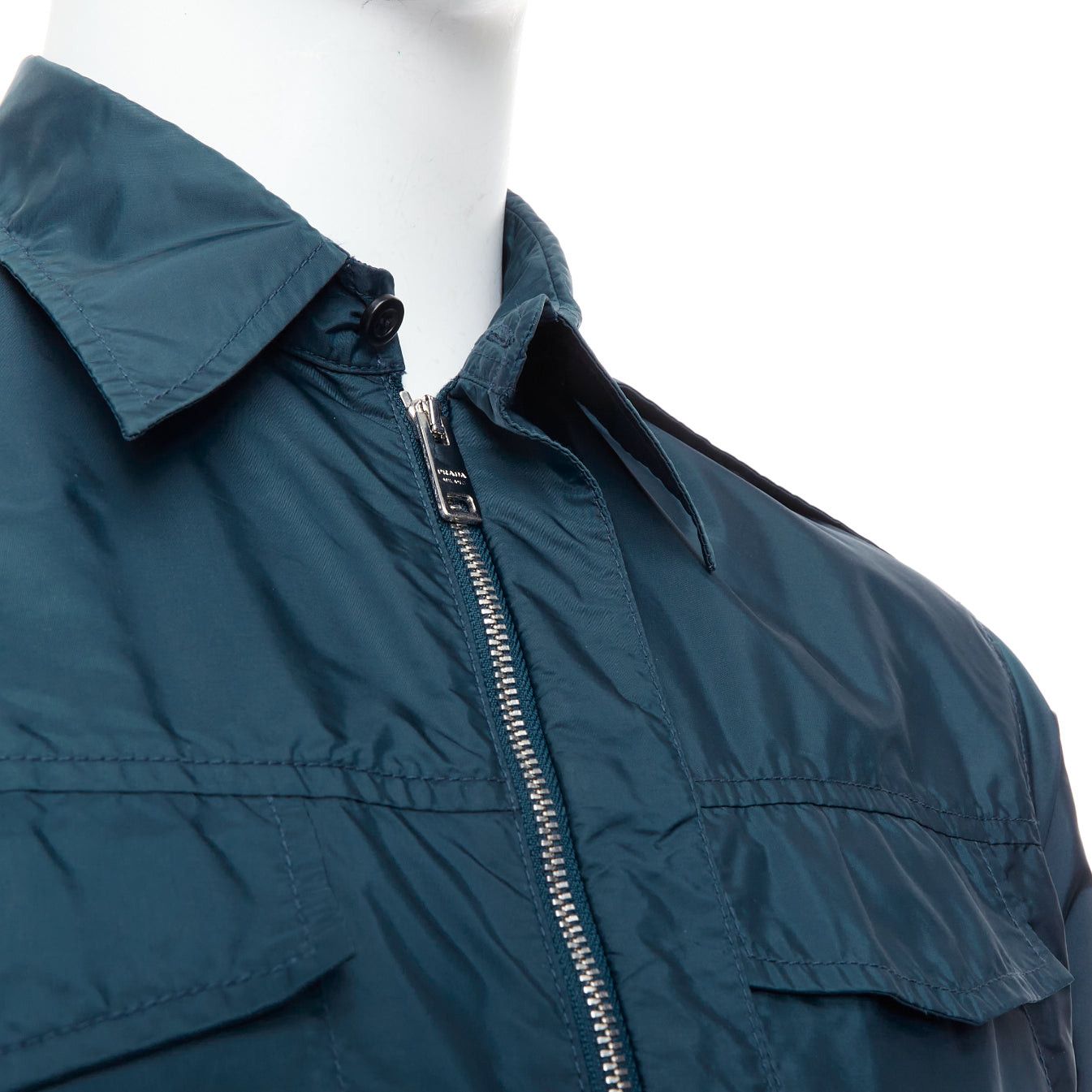 Prada PRADA 2018 dark teal blue nylon concealed silver zip over shirt S Size US S / EU 44-46 / 1 - 7 Thumbnail