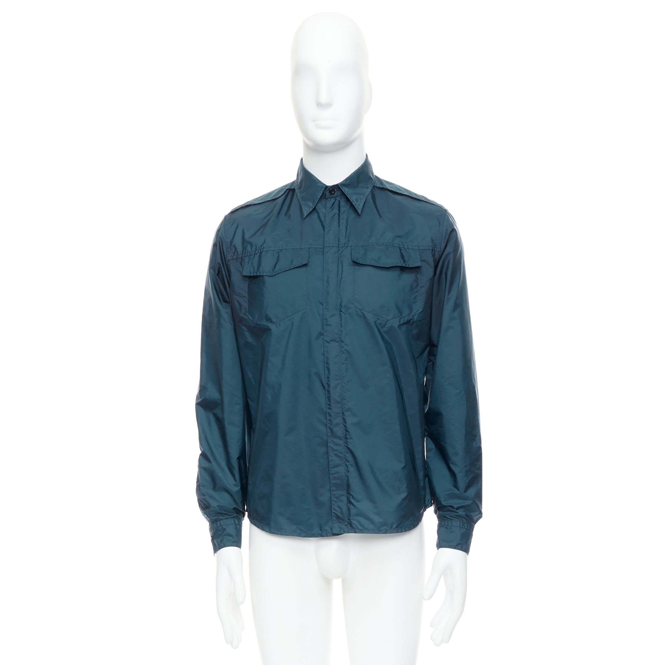 Prada PRADA 2018 dark teal blue nylon concealed silver zip over shirt S Size US S / EU 44-46 / 1 - 9 Thumbnail