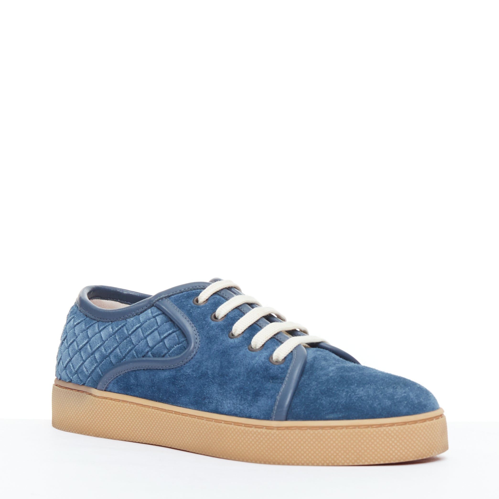 Bottega Veneta BOTTEGA VENETA blue suede intrecciato woven lace up sneakers EU39.5 Size US 6.5 / EU 39-40 - 2 Thumbnail