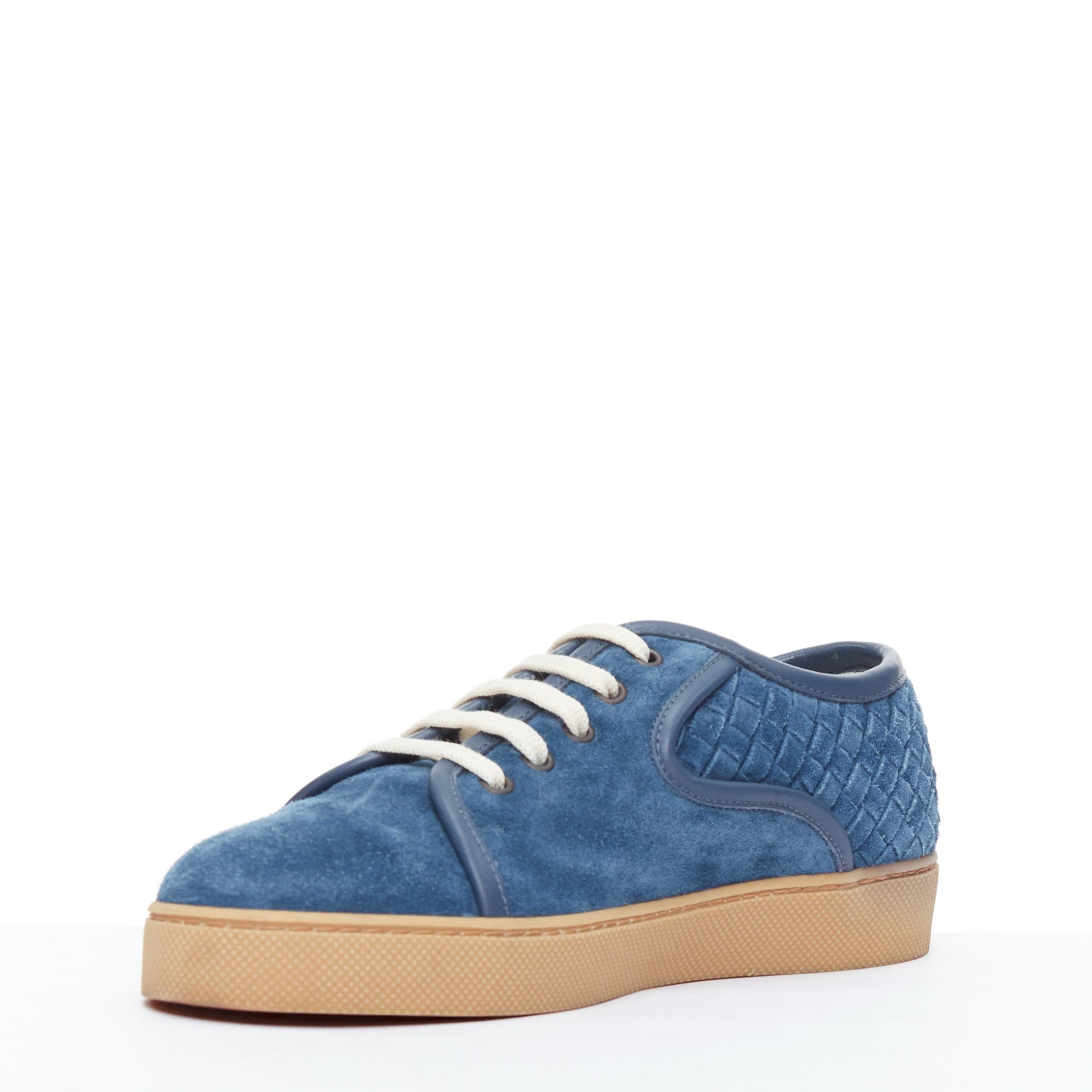 Bottega Veneta BOTTEGA VENETA blue suede intrecciato woven lace up sneakers EU39.5 Size US 6.5 / EU 39-40 - 4 Thumbnail