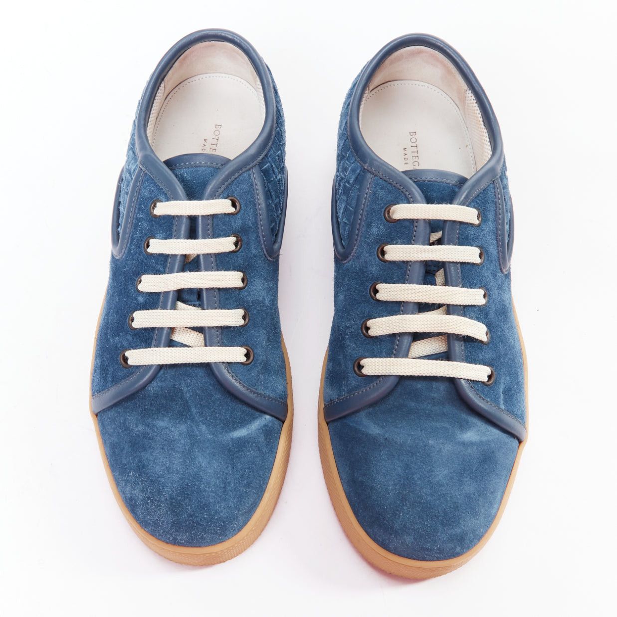 Bottega Veneta BOTTEGA VENETA blue suede intrecciato woven lace up sneakers EU39.5 Size US 6.5 / EU 39-40 - 3 Thumbnail