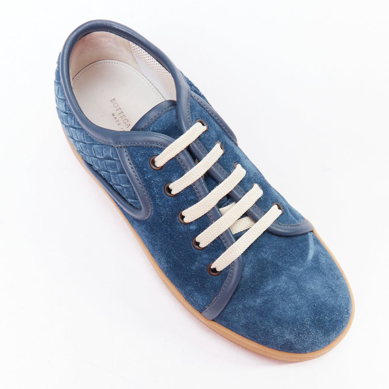 Bottega Veneta BOTTEGA VENETA blue suede intrecciato woven lace up sneakers EU39.5 Size US 6.5 / EU 39-40 - 7 Thumbnail
