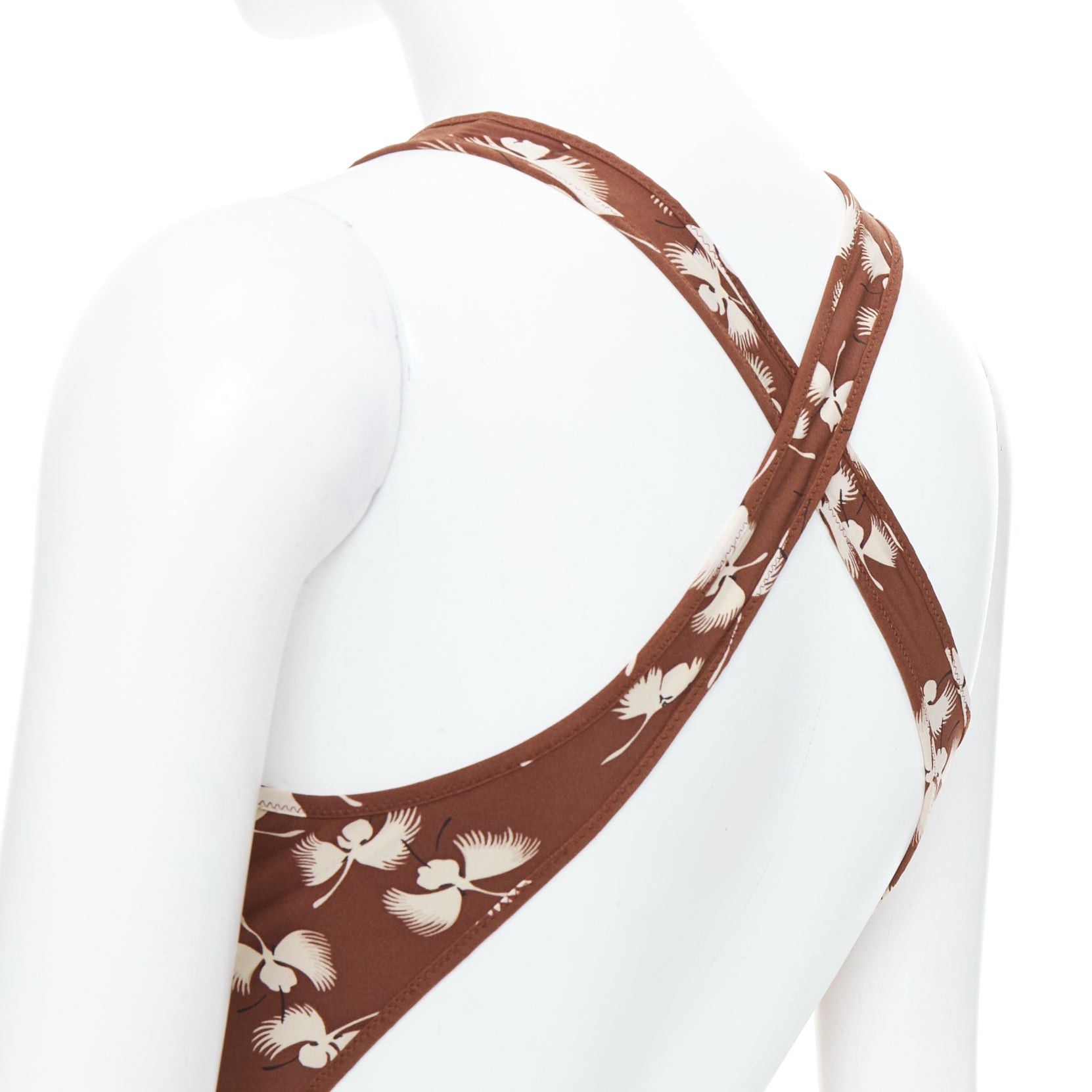 Gucci GUCCI Vintage brown cream floral print belted one piece swimsuit Size 26" / US 2 / IT 38 - 6 Thumbnail