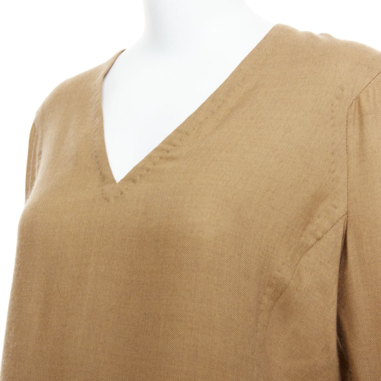 Gianfranco Ferre GIANFRANCO FERRE Vintage taupe cashmere silk v neck hand stitch tunic top IT42 M Size M / US 6-8 / IT 42-44 - 7 Thumbnail