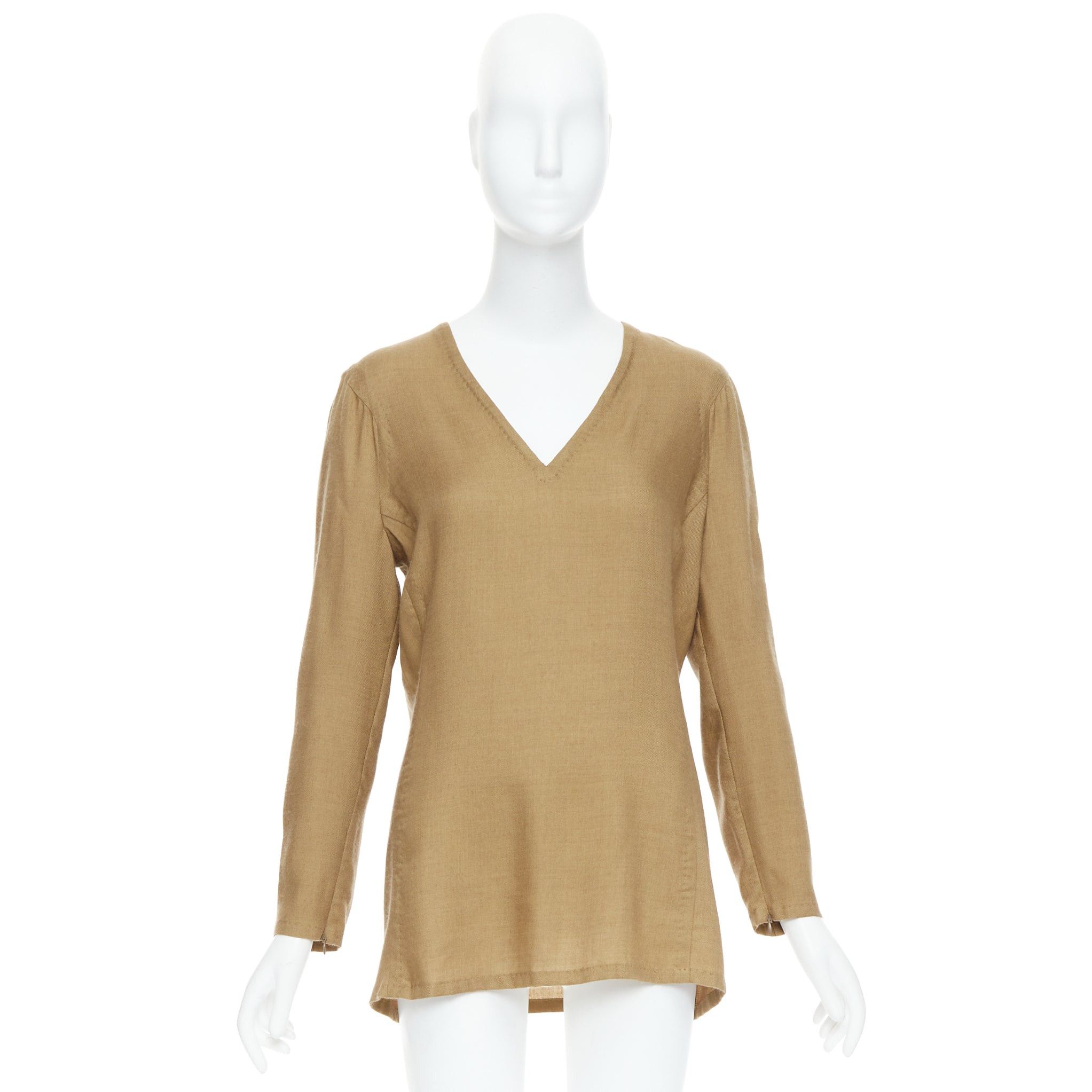 Gianfranco Ferre GIANFRANCO FERRE Vintage taupe cashmere silk v neck hand stitch tunic top IT42 M Size M / US 6-8 / IT 42-44 - 9 Thumbnail