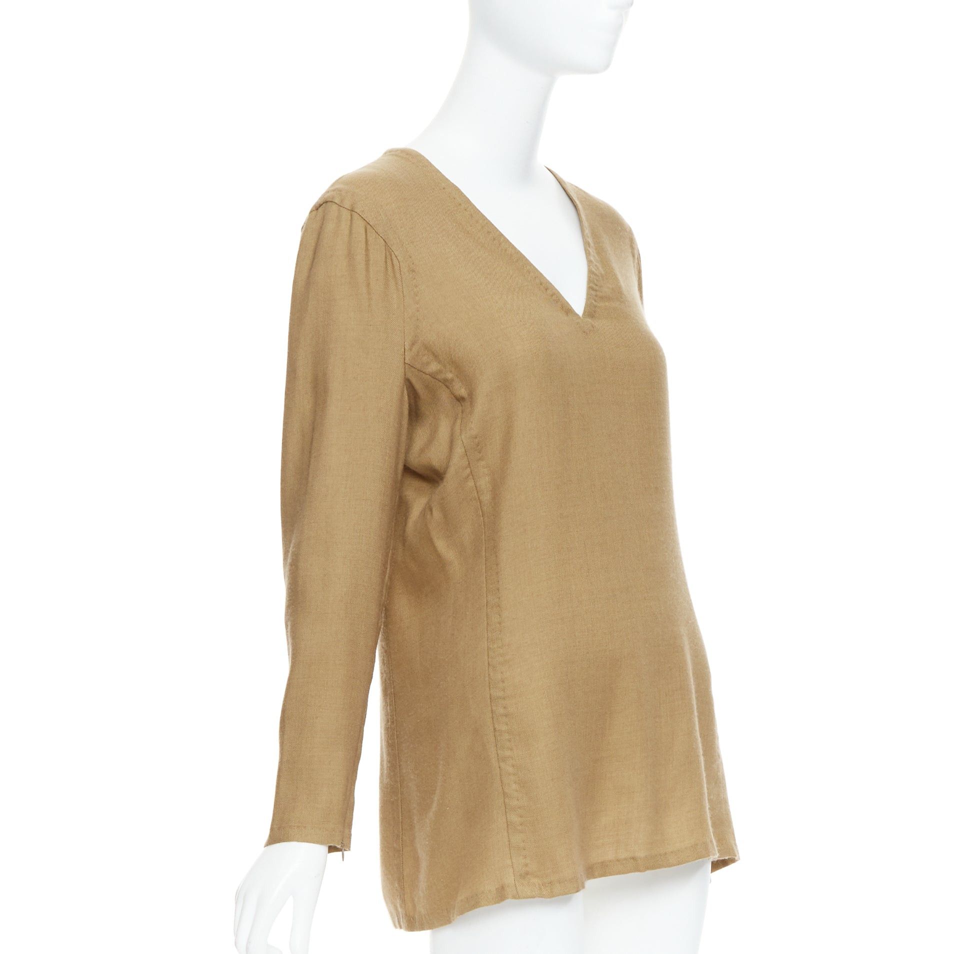 Gianfranco Ferre GIANFRANCO FERRE Vintage taupe cashmere silk v neck hand stitch tunic top IT42 M Size M / US 6-8 / IT 42-44 - 3 Thumbnail