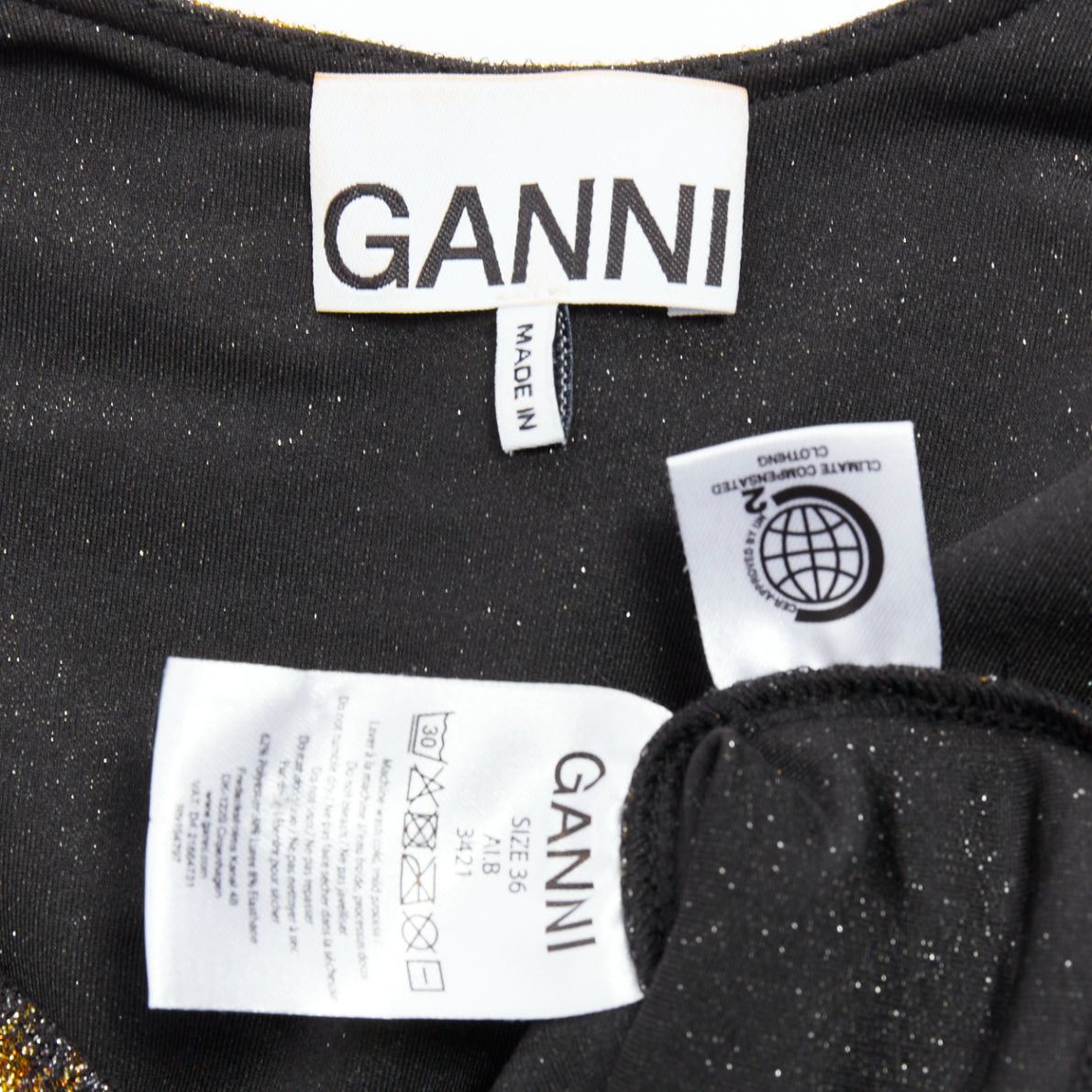 Ganni GANNI gold metallic tiger lurex lame puff sleeve cut out top FR36 S Size S / US 4 / IT 40 - 8 Thumbnail