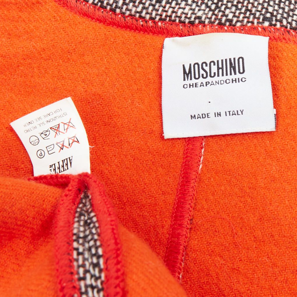 Moschino MOSCHINO CHEAP CHIC Vintage grey wool tweed red piping moto jacket IT38 XS Size XS / US 0-2 / IT 36-38 - 9 Thumbnail