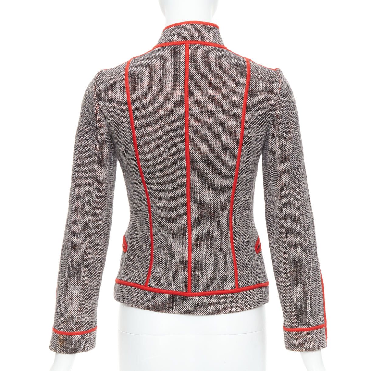 Moschino MOSCHINO CHEAP CHIC Vintage grey wool tweed red piping moto jacket IT38 XS Size XS / US 0-2 / IT 36-38 - 6 Thumbnail