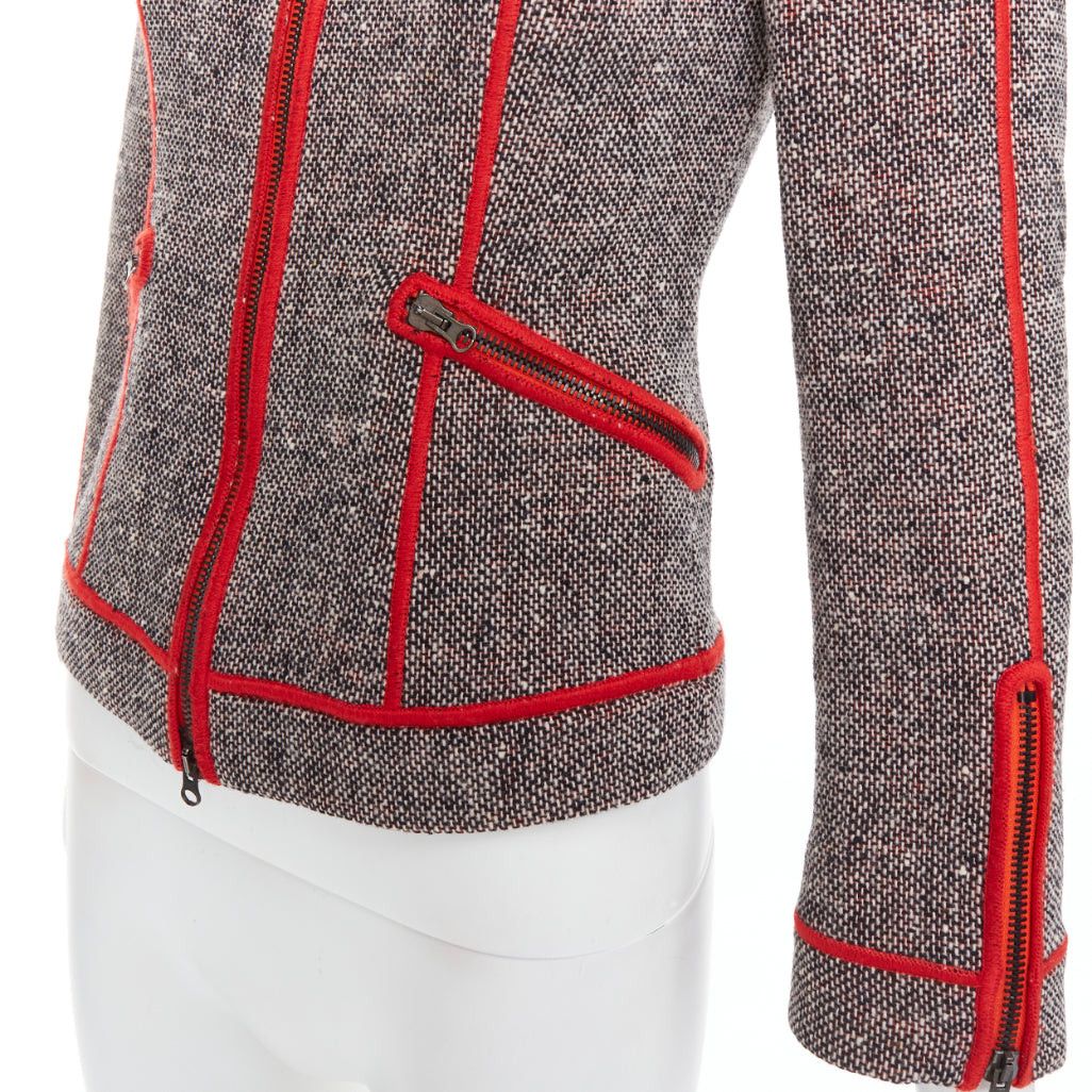 Moschino MOSCHINO CHEAP CHIC Vintage grey wool tweed red piping moto jacket IT38 XS Size XS / US 0-2 / IT 36-38 - 8 Thumbnail
