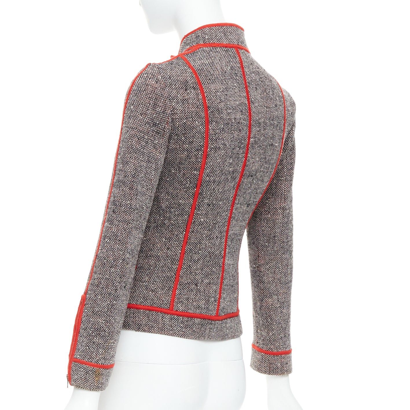Moschino MOSCHINO CHEAP CHIC Vintage grey wool tweed red piping moto jacket IT38 XS Size XS / US 0-2 / IT 36-38 - 7 Thumbnail