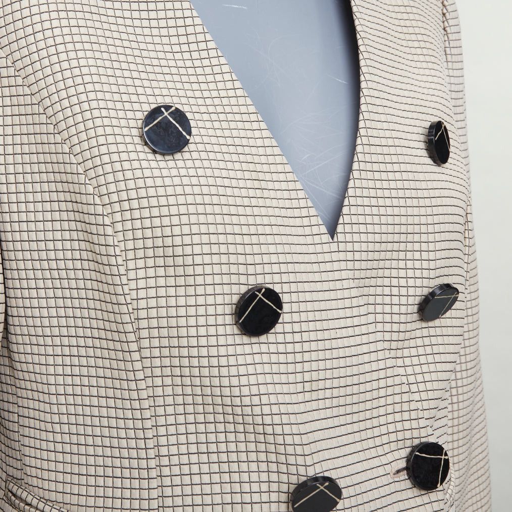 Emporio Armani EMPORIO ARMANI beige grid overstitch quilted double breasted blazer IT44 L Size M / US 6-8 / IT 42-44 - 8 Thumbnail
