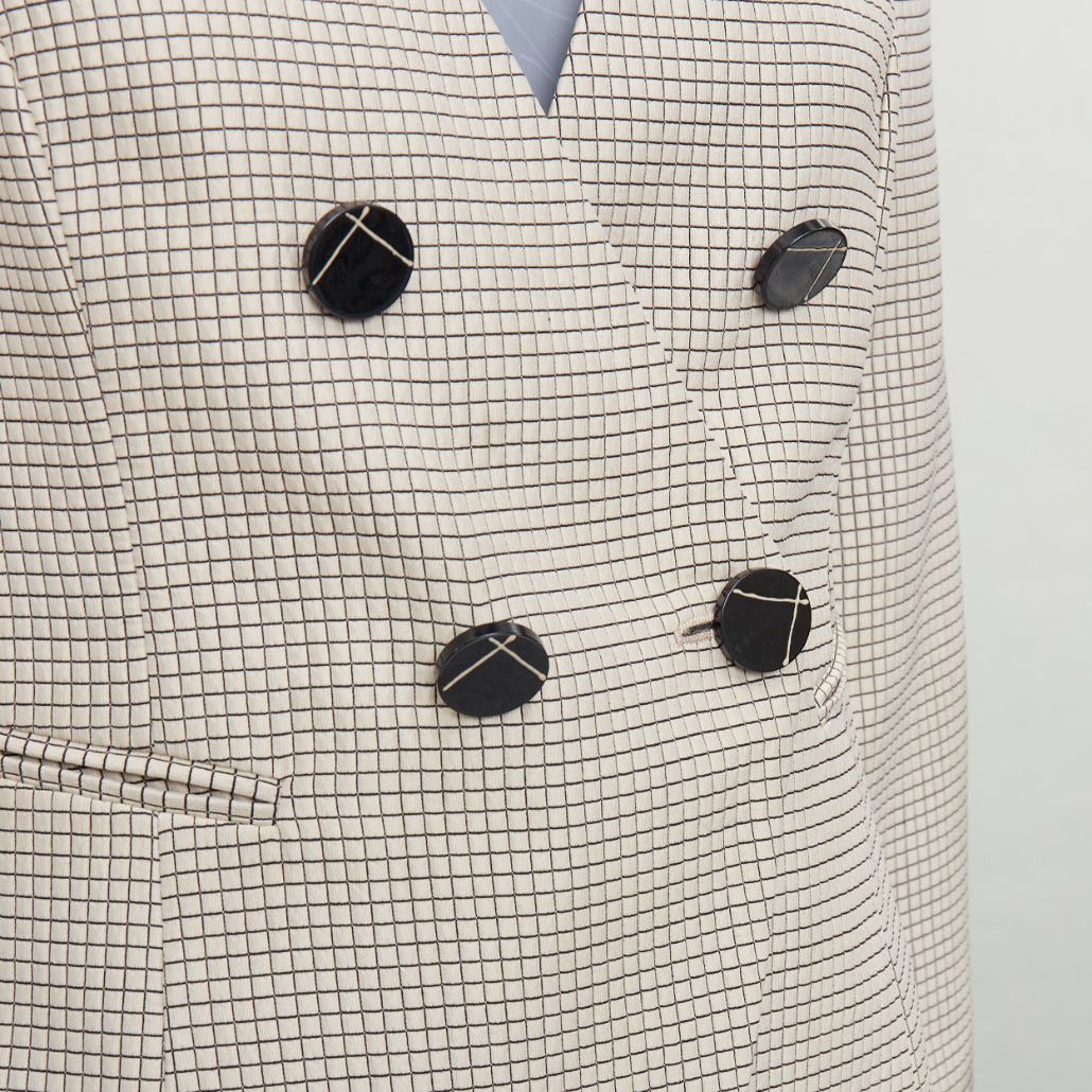 Emporio Armani EMPORIO ARMANI beige grid overstitch quilted double breasted blazer IT44 L Size M / US 6-8 / IT 42-44 - 2 Thumbnail