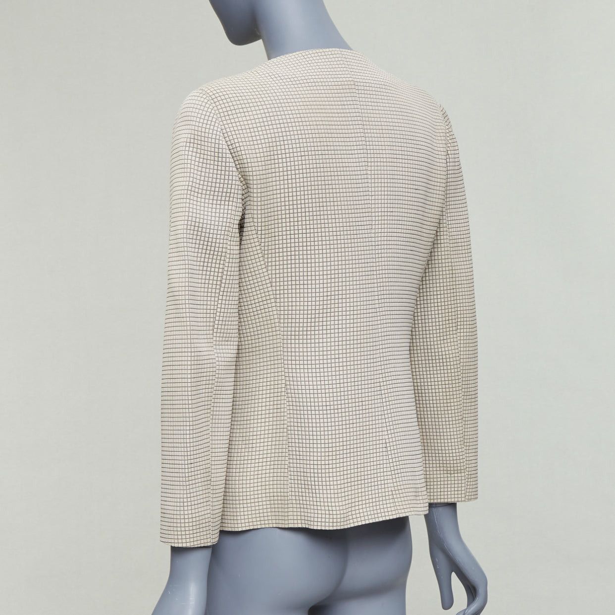 Emporio Armani EMPORIO ARMANI beige grid overstitch quilted double breasted blazer IT44 L Size M / US 6-8 / IT 42-44 - 7 Thumbnail