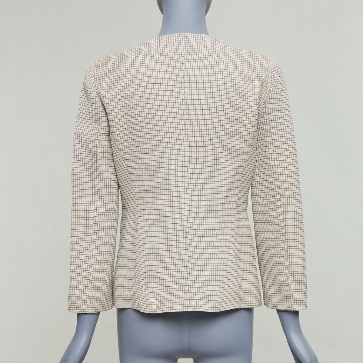 Emporio Armani EMPORIO ARMANI beige grid overstitch quilted double breasted blazer IT44 L Size M / US 6-8 / IT 42-44 - 6 Thumbnail