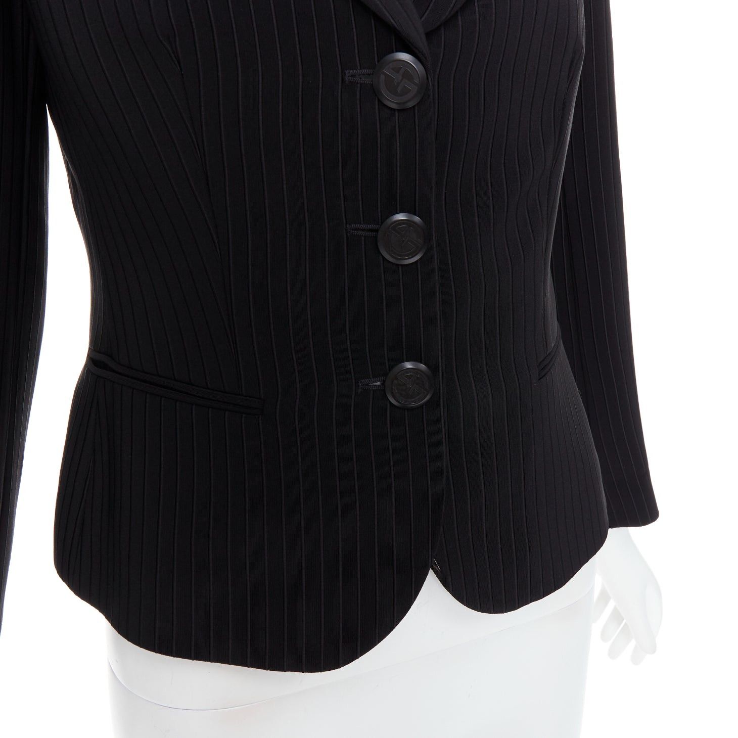 Giorgio Armani GIORGIO ARMANI black pinstripe velvet trim cropped tuxedo blazer IT40 S Size S / US 4 / IT 40 - 8 Thumbnail