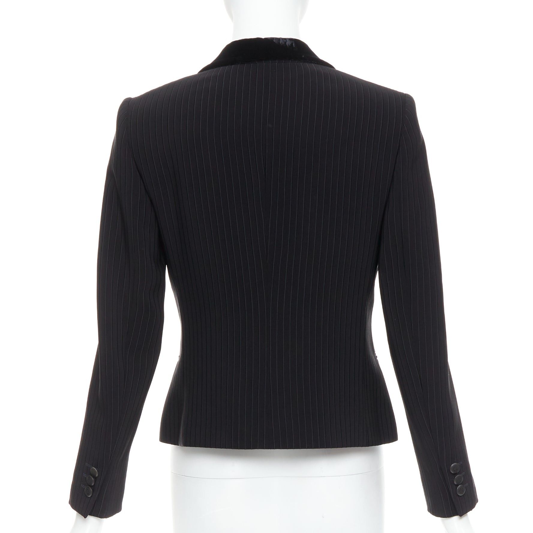 Giorgio Armani GIORGIO ARMANI black pinstripe velvet trim cropped tuxedo blazer IT40 S Size S / US 4 / IT 40 - 6 Thumbnail
