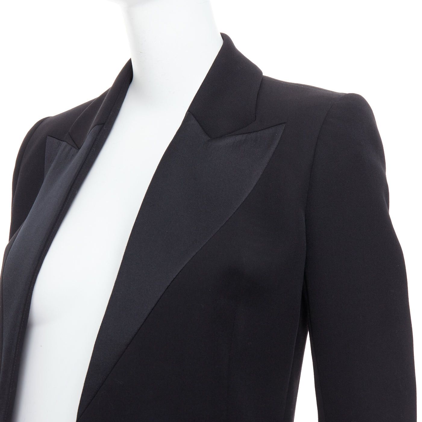 Lanvin LANVIN Alber Elbaz black wool silk Trompe Loeil pressed peak lapel blazer FR36 S Size S / US 4 / IT 40 - 2 Thumbnail