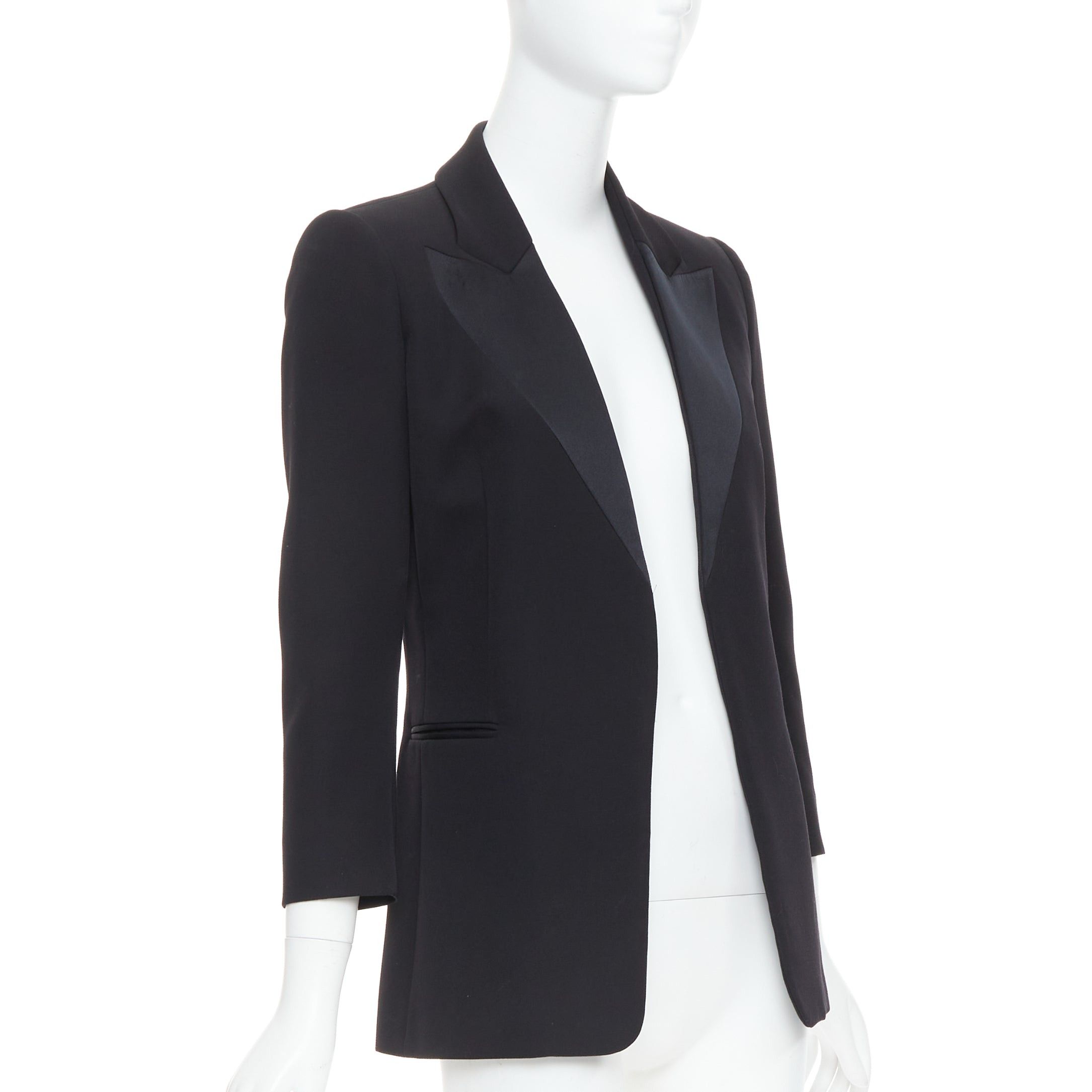 Lanvin LANVIN Alber Elbaz black wool silk Trompe Loeil pressed peak lapel blazer FR36 S Size S / US 4 / IT 40 - 3 Thumbnail