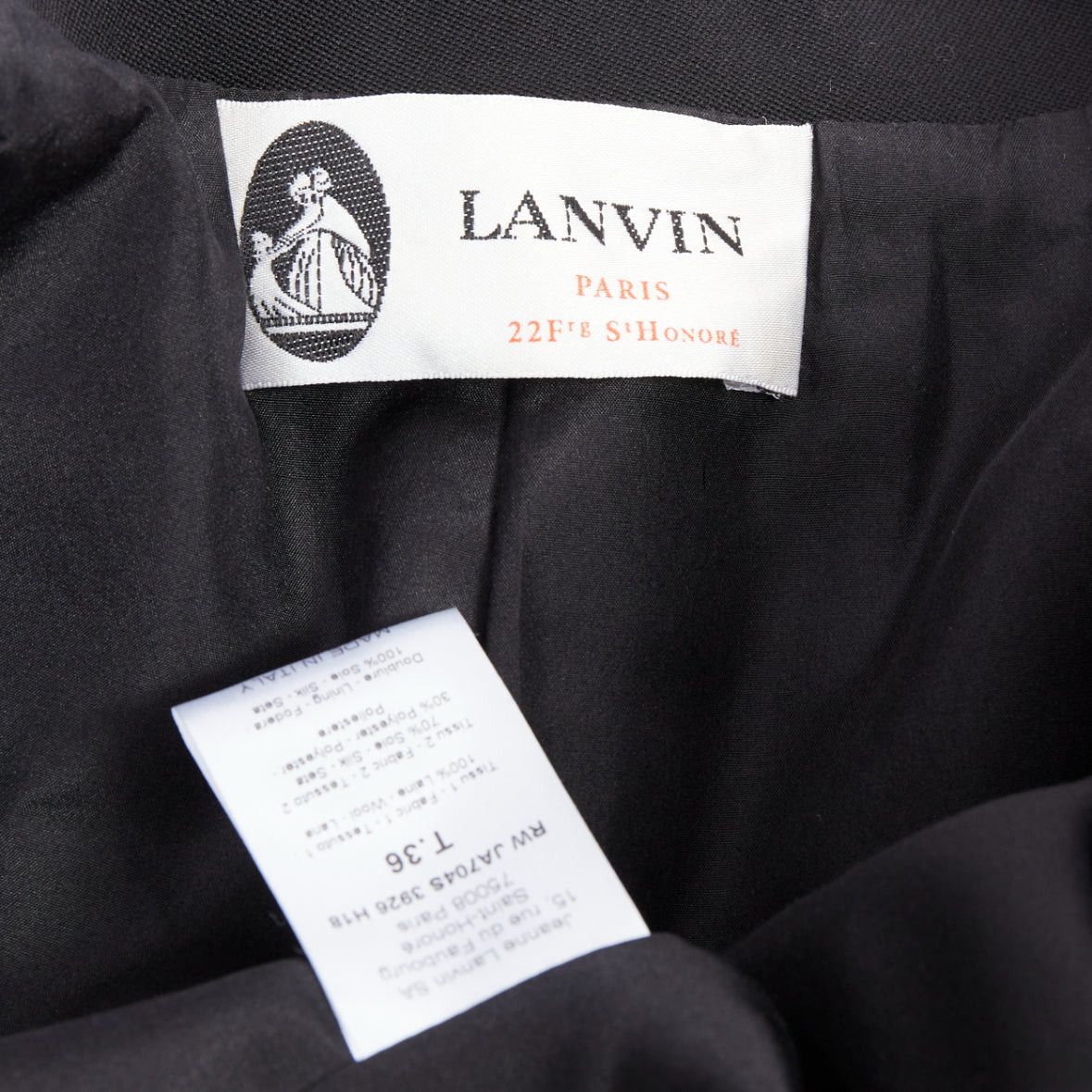 Lanvin LANVIN Alber Elbaz black wool silk Trompe Loeil pressed peak lapel blazer FR36 S Size S / US 4 / IT 40 - 8 Thumbnail