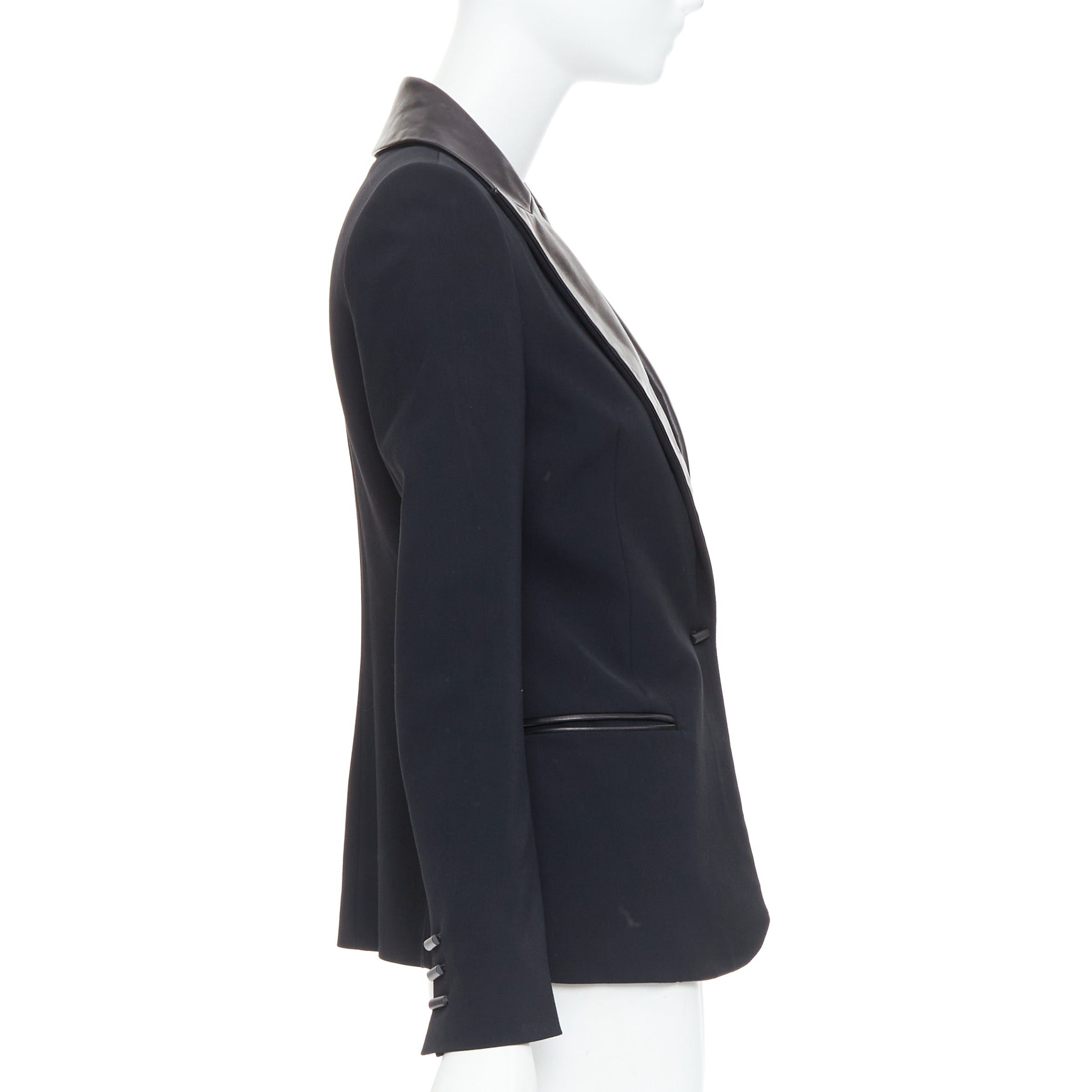 plein sud PLEIN SUD black soft leather peak collar geometric buttons blazer jacket Size XS / US 0-2 / IT 36-38 - 5 Thumbnail
