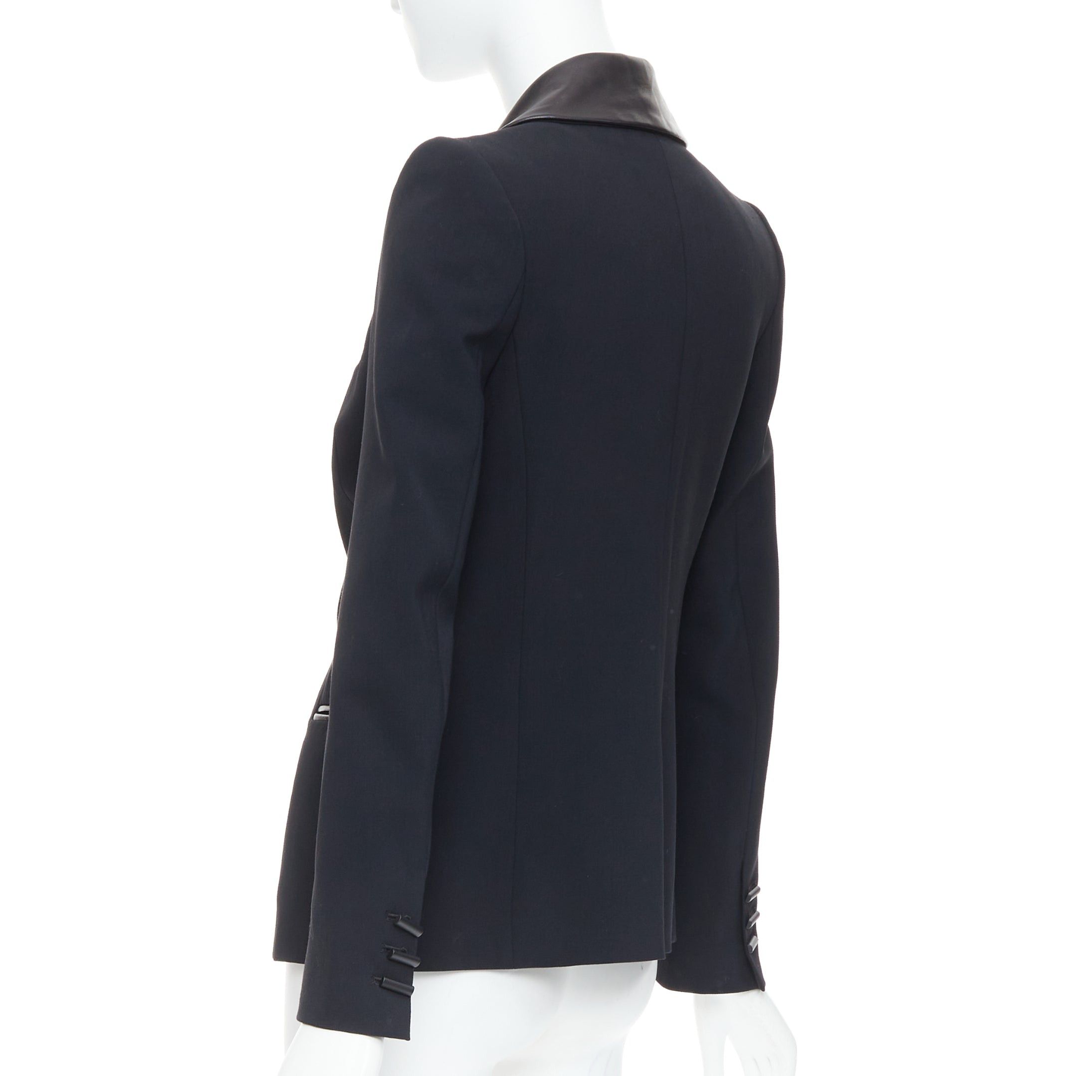 plein sud PLEIN SUD black soft leather peak collar geometric buttons blazer jacket Size XS / US 0-2 / IT 36-38 - 7 Thumbnail