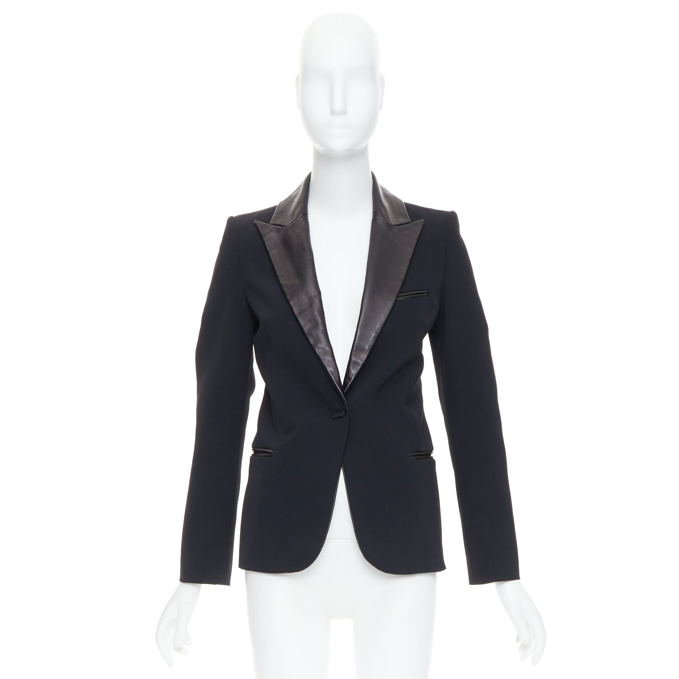 plein sud PLEIN SUD black soft leather peak collar geometric buttons blazer jacket Size XS / US 0-2 / IT 36-38 - 10 Thumbnail