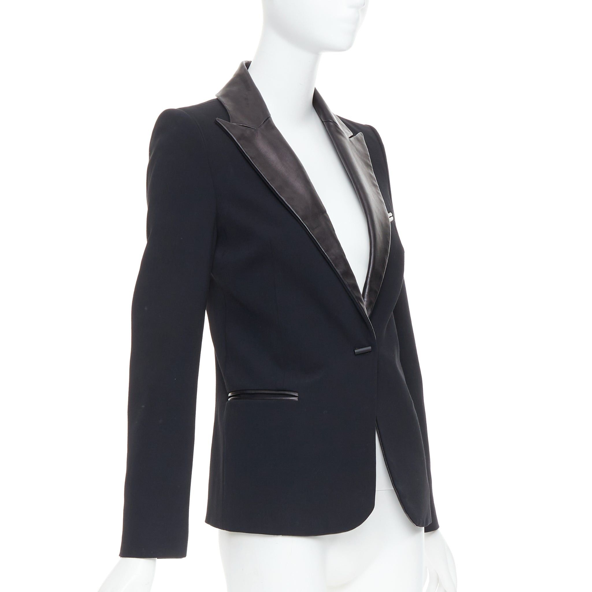 plein sud PLEIN SUD black soft leather peak collar geometric buttons blazer jacket Size XS / US 0-2 / IT 36-38 - 4 Thumbnail