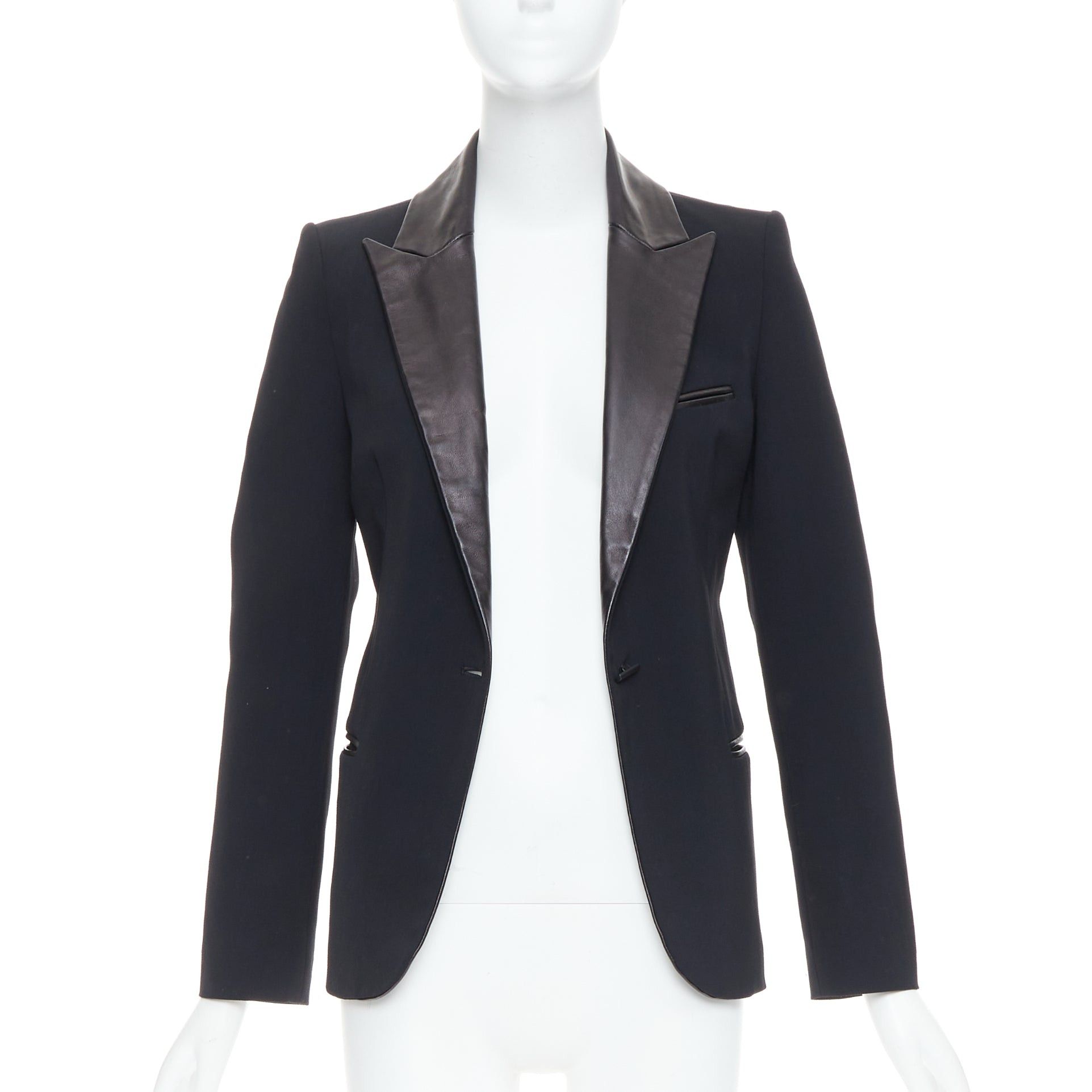 plein sud PLEIN SUD black soft leather peak collar geometric buttons blazer jacket Size XS / US 0-2 / IT 36-38 - 3 Thumbnail
