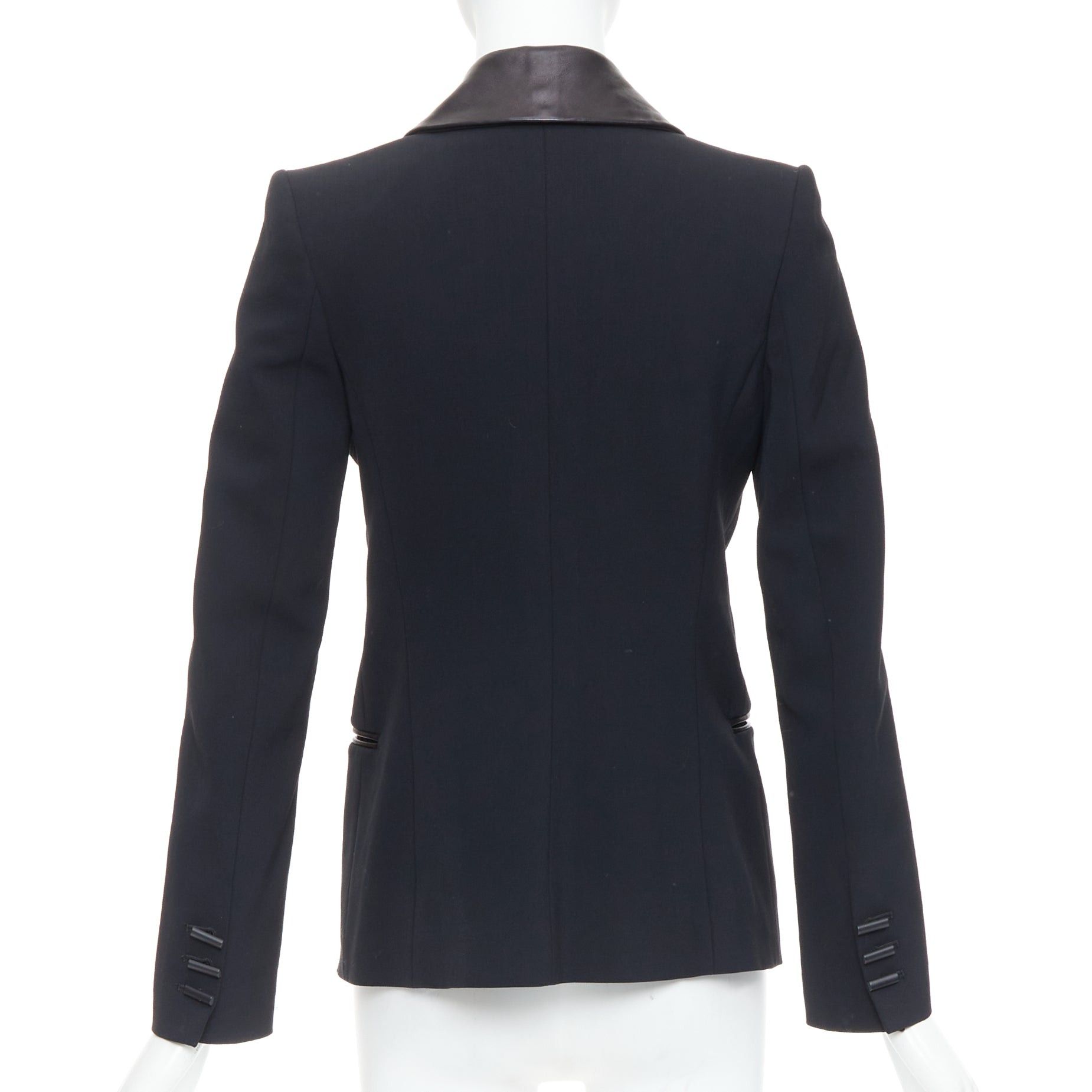 plein sud PLEIN SUD black soft leather peak collar geometric buttons blazer jacket Size XS / US 0-2 / IT 36-38 - 6 Thumbnail