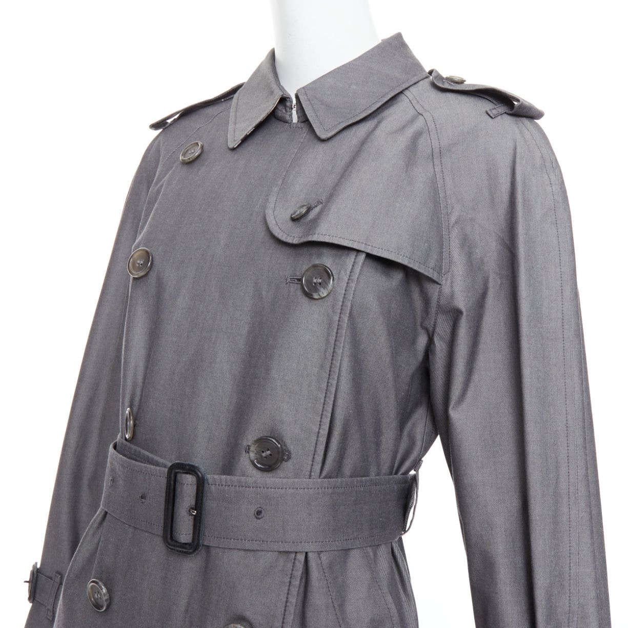Burberry BURBERRY Vintage Made To Measure grey cotton trench coat UK12 L Size M / US 6-8 / IT 42-44 - 2 Thumbnail