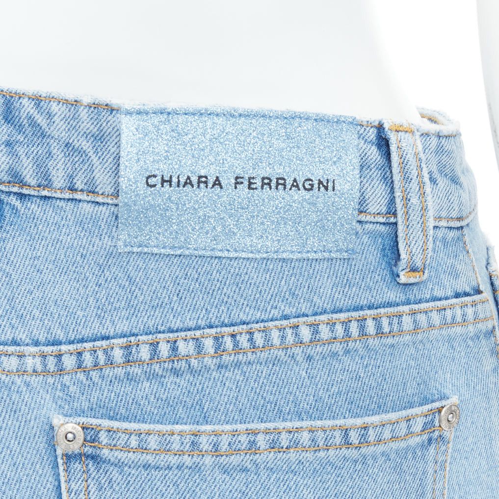 Chiara Ferragni CHIARA FERRAGNI blue crystal fringe distressed denim short shorts XS Size 27" / US 4 / IT 40 - 2 Thumbnail