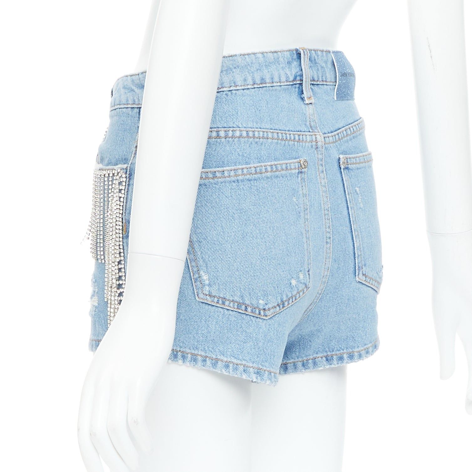 Chiara Ferragni CHIARA FERRAGNI blue crystal fringe distressed denim short shorts XS Size 27" / US 4 / IT 40 - 6 Thumbnail