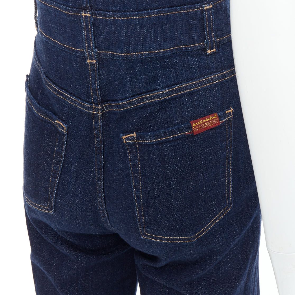 7 For All Mankind 7 FOR ALL MANKIND indigo blue denim wide flare dungaree jumpsuit XS Size 27" / US 4 / IT 40 - 2 Thumbnail