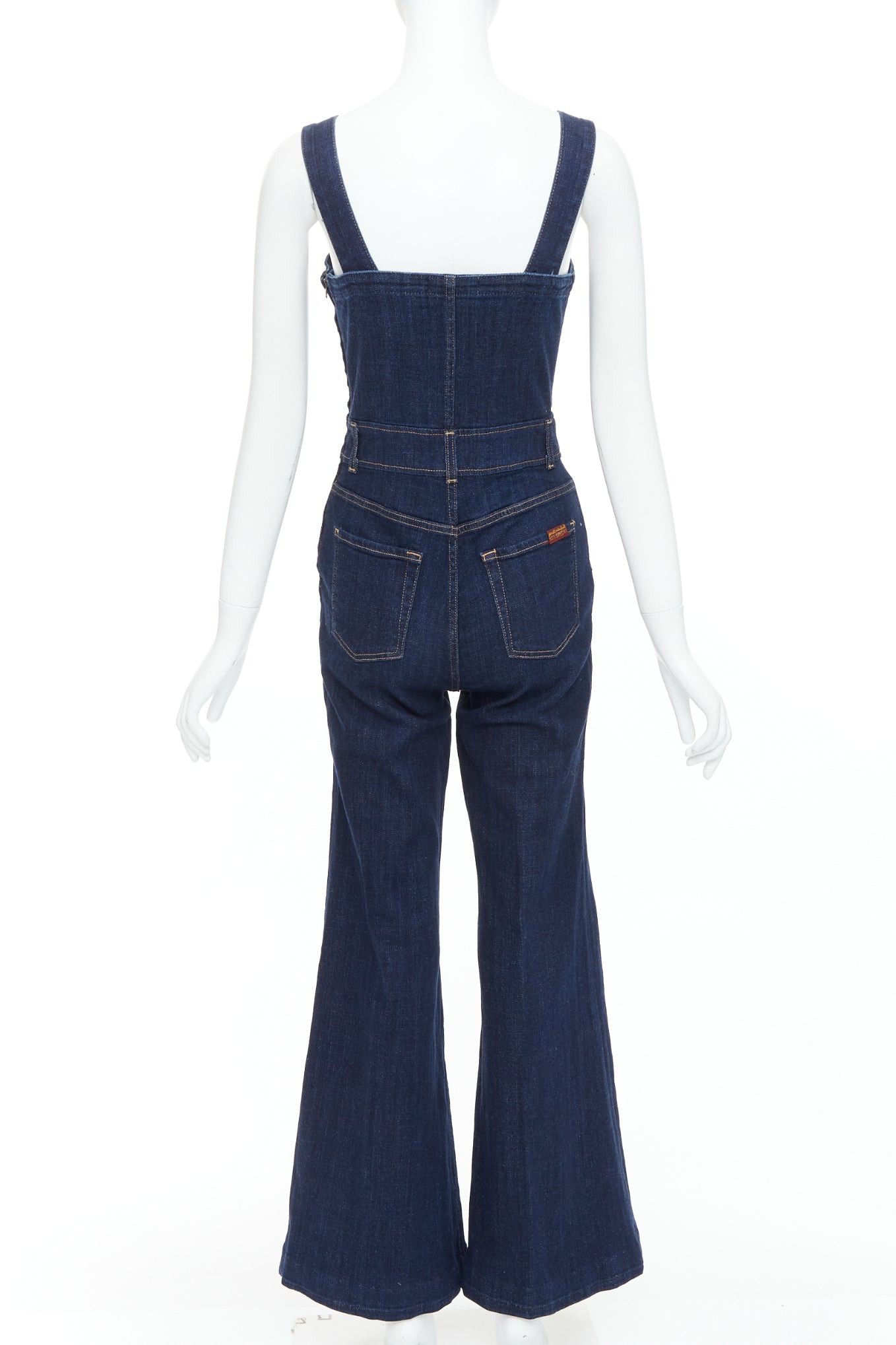 7 For All Mankind 7 FOR ALL MANKIND indigo blue denim wide flare dungaree jumpsuit XS Size 27" / US 4 / IT 40 - 5 Thumbnail