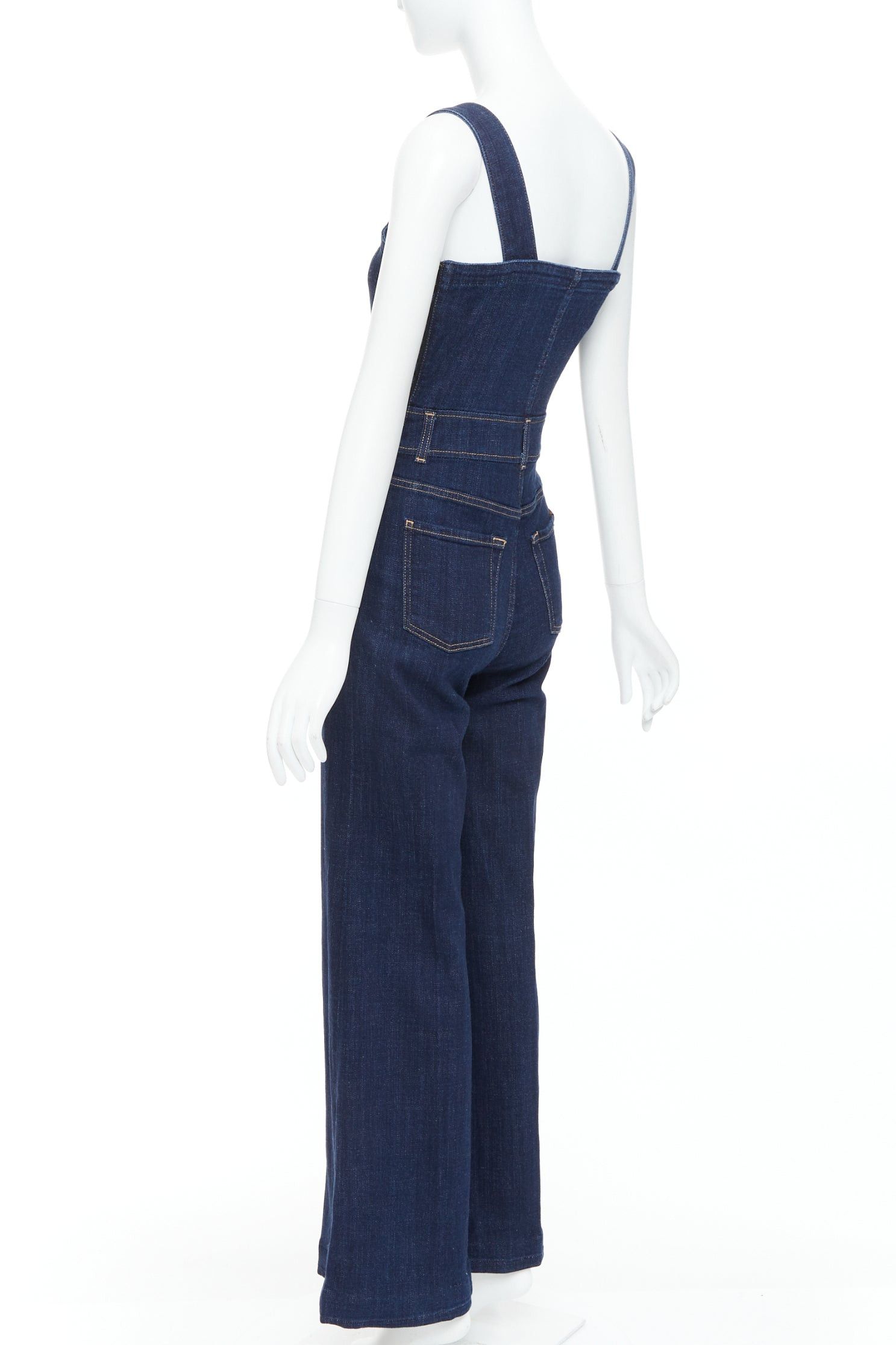 7 For All Mankind 7 FOR ALL MANKIND indigo blue denim wide flare dungaree jumpsuit XS Size 27" / US 4 / IT 40 - 6 Thumbnail