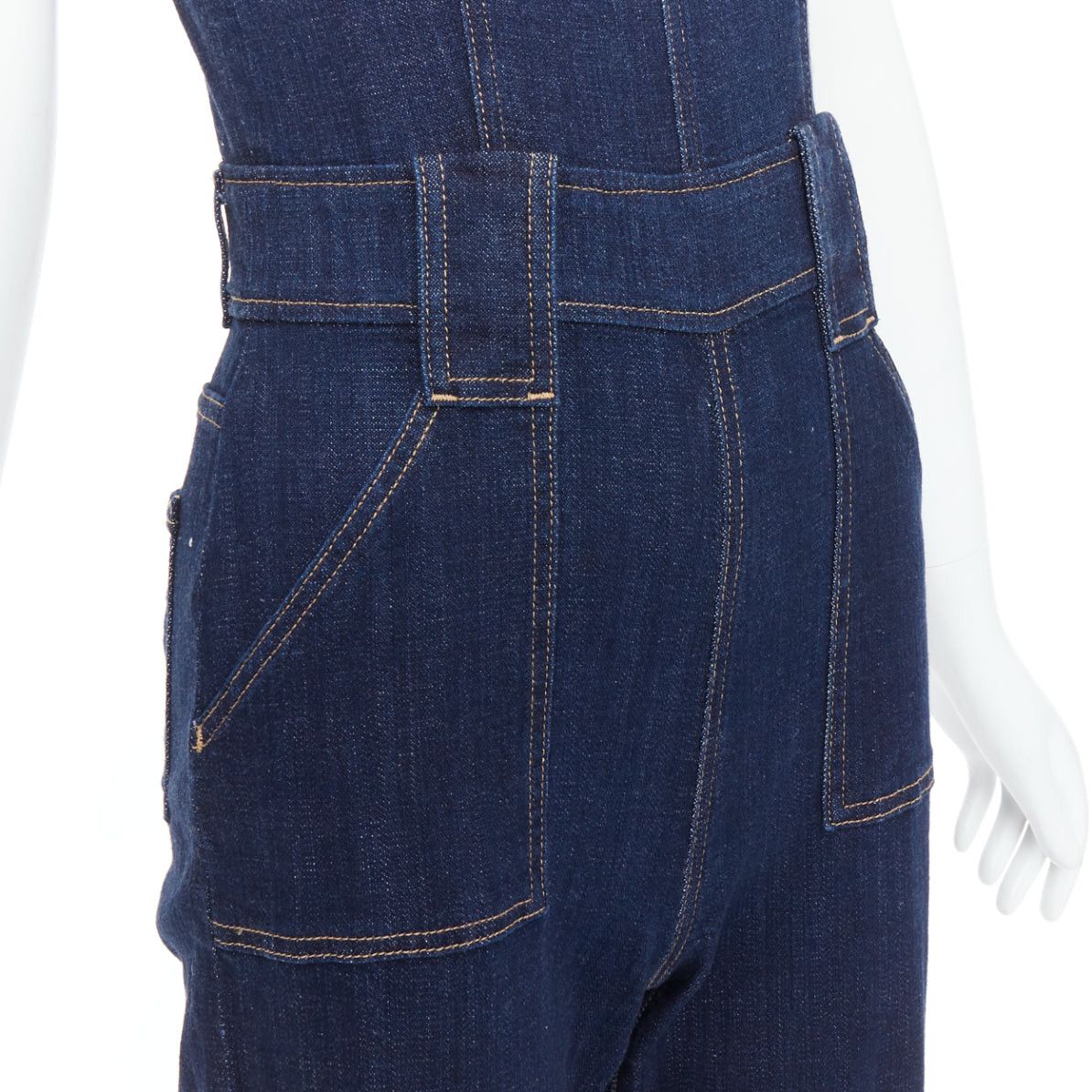 7 For All Mankind 7 FOR ALL MANKIND indigo blue denim wide flare dungaree jumpsuit XS Size 27" / US 4 / IT 40 - 7 Thumbnail