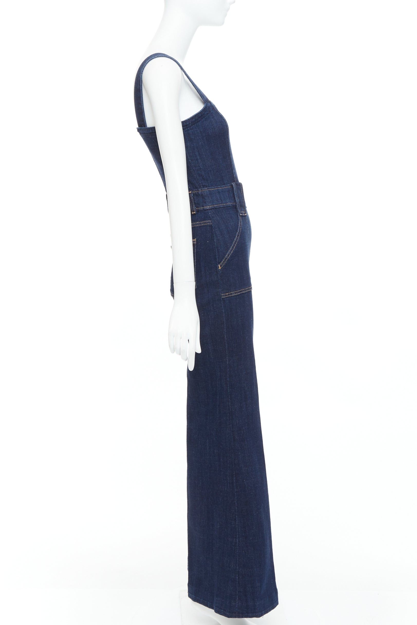 7 For All Mankind 7 FOR ALL MANKIND indigo blue denim wide flare dungaree jumpsuit XS Size 27" / US 4 / IT 40 - 4 Thumbnail