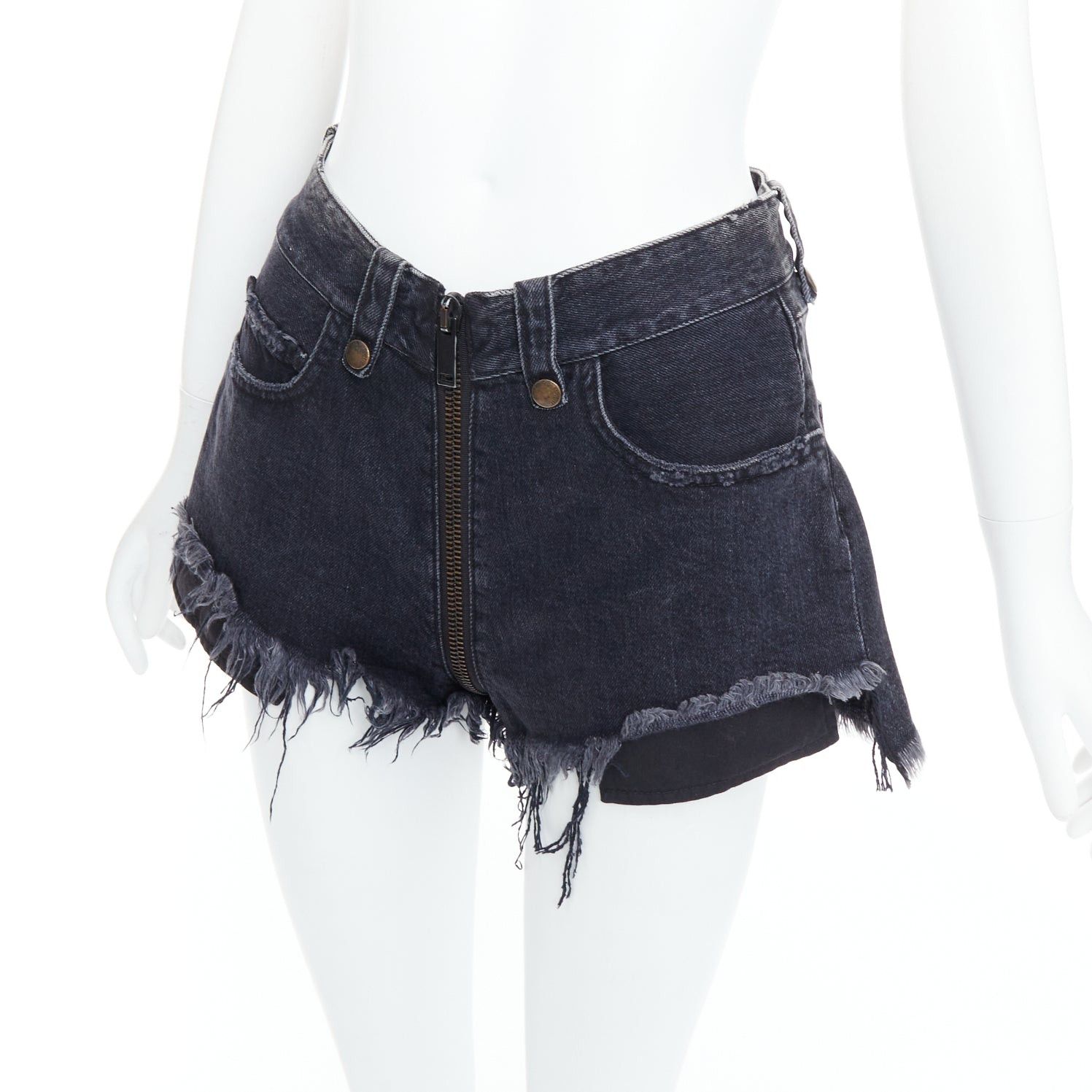 Unravel Project UNRAVEL PROJECT grey cotton ziparound cut off wide flared shorts 25" Size 27" / US 4 / IT 40 - 7 Thumbnail