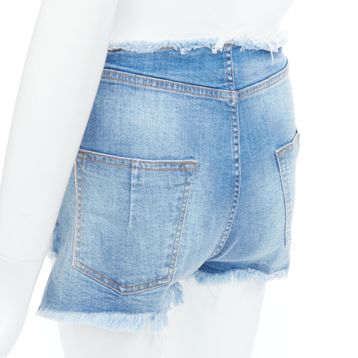 Unravel Project UNRAVEL PROJECT blue washed denim white laced front cut off shorts 25" Size 27" / US 4 / IT 40 - 2 Thumbnail