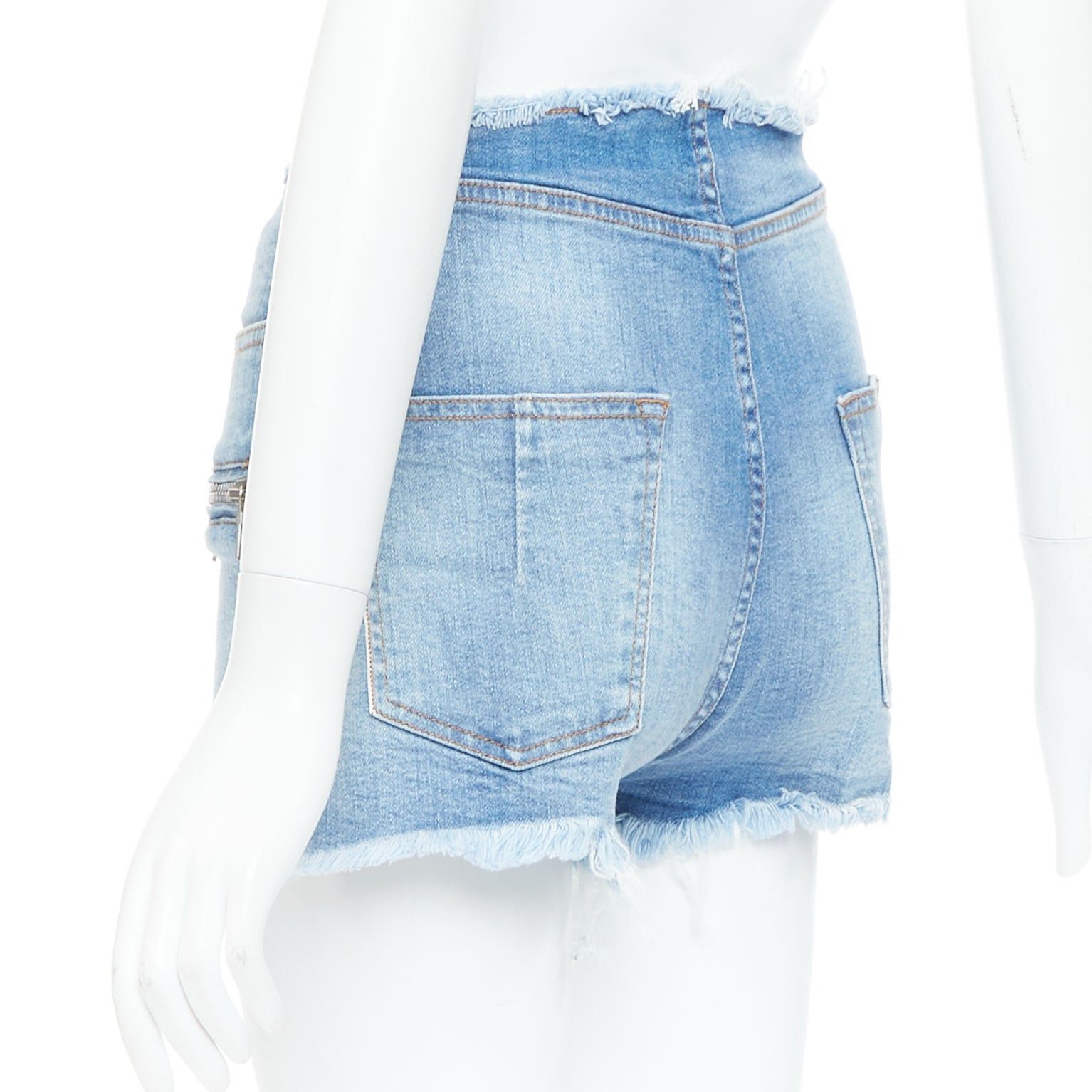 Unravel Project UNRAVEL PROJECT blue washed denim white laced front cut off shorts 25" Size 27" / US 4 / IT 40 - 6 Thumbnail